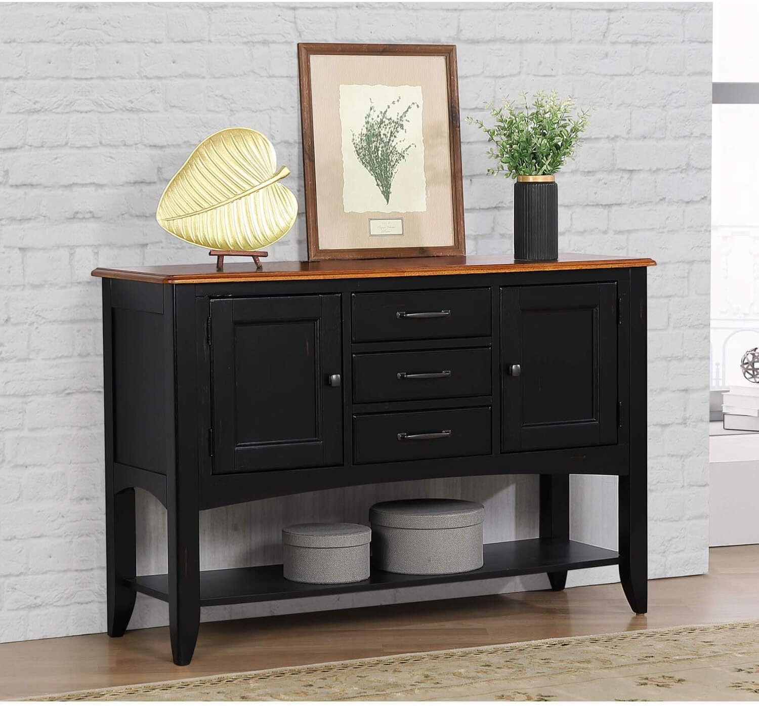 Large Display Shelf with Drawers & Cabinets - Home Storage Organizer - Black Cherry Finish