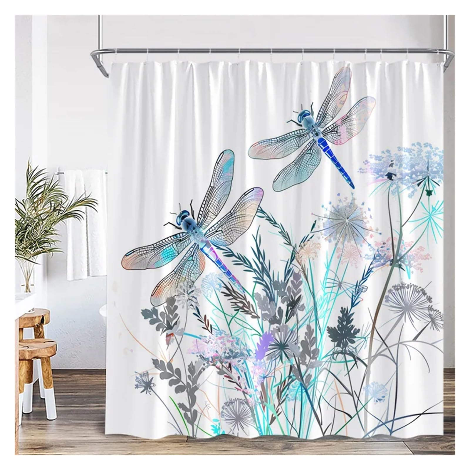 Rideau de douche élégant motif eucalyptus aquarelle haut de gamme