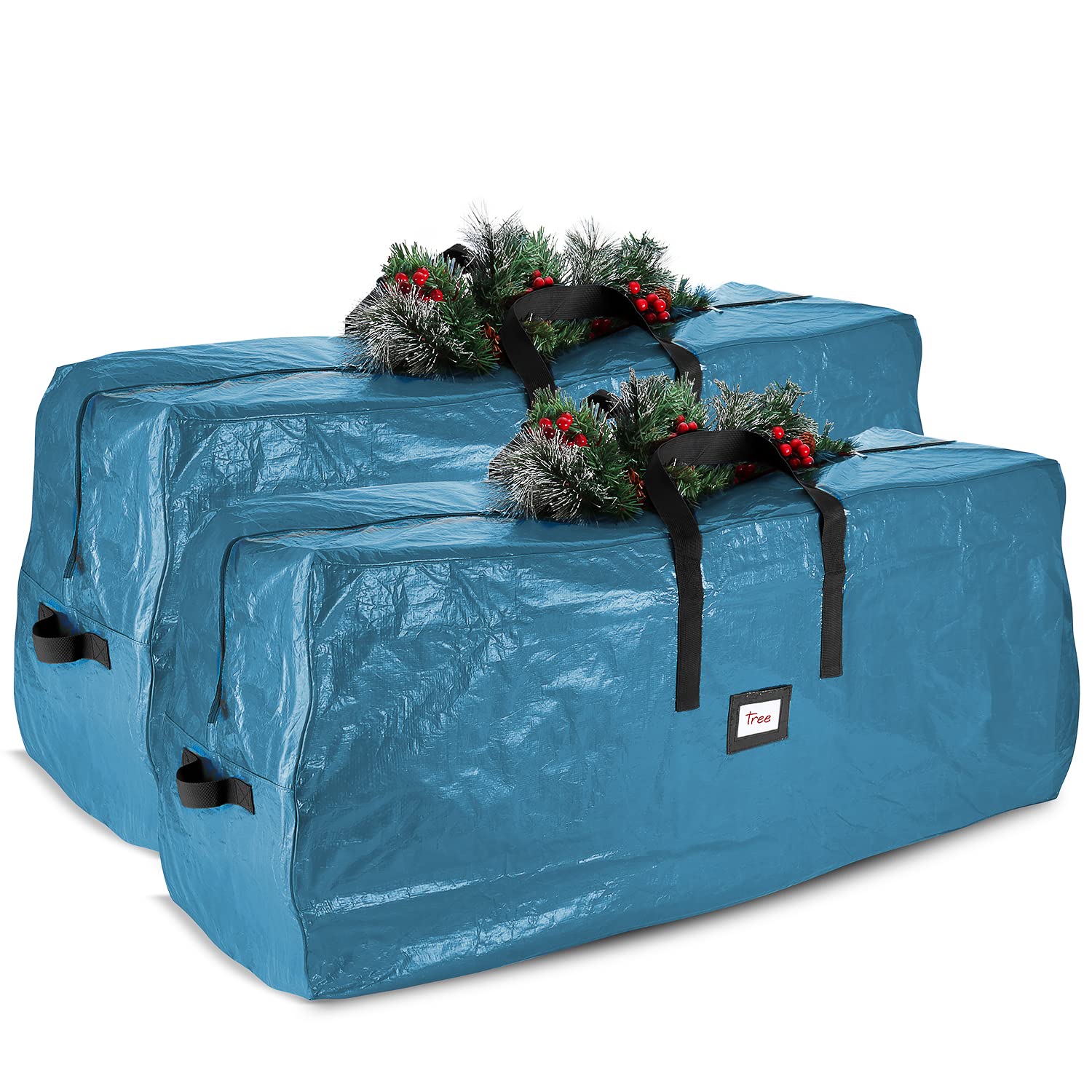 Hearth &amp; Harbor 7.5 ft Christmas Tree Storage Bag - Artificial Christmas Tree Bag with Reinforced Handles, Dual Zipper, Wide Opening - Large Storage Container for Trees and Decorations, 2 Piece set