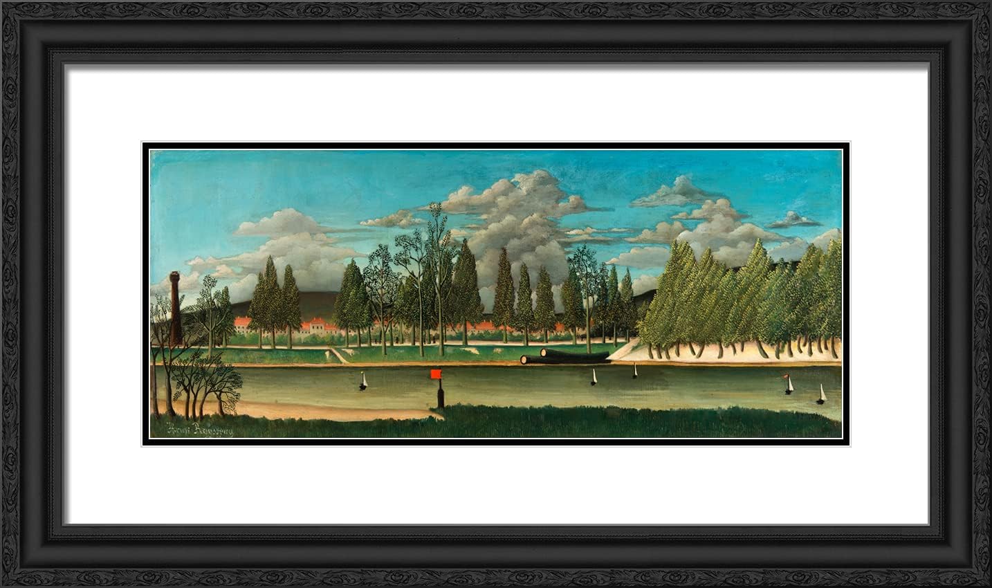 ArtDirect Rousseau, Henri 24x15 Black Ornate Framed Art Print with Double Matting Titled: Canal