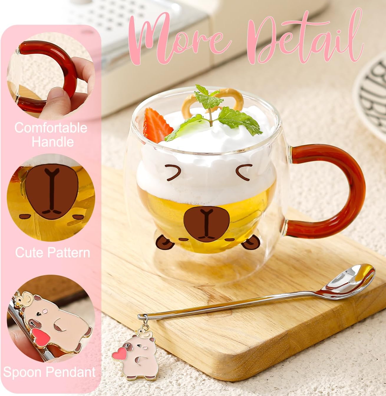 Birthday Gifts for Women Men Cute Capybara Mug Double Walled Coffee Glasses Cups Tea Cappuccino Latte Cup Funny Christmas Gifts Cute Capybara Stuff Gift for Mom Friend Coworker Her Him Home Decor - Image 7
