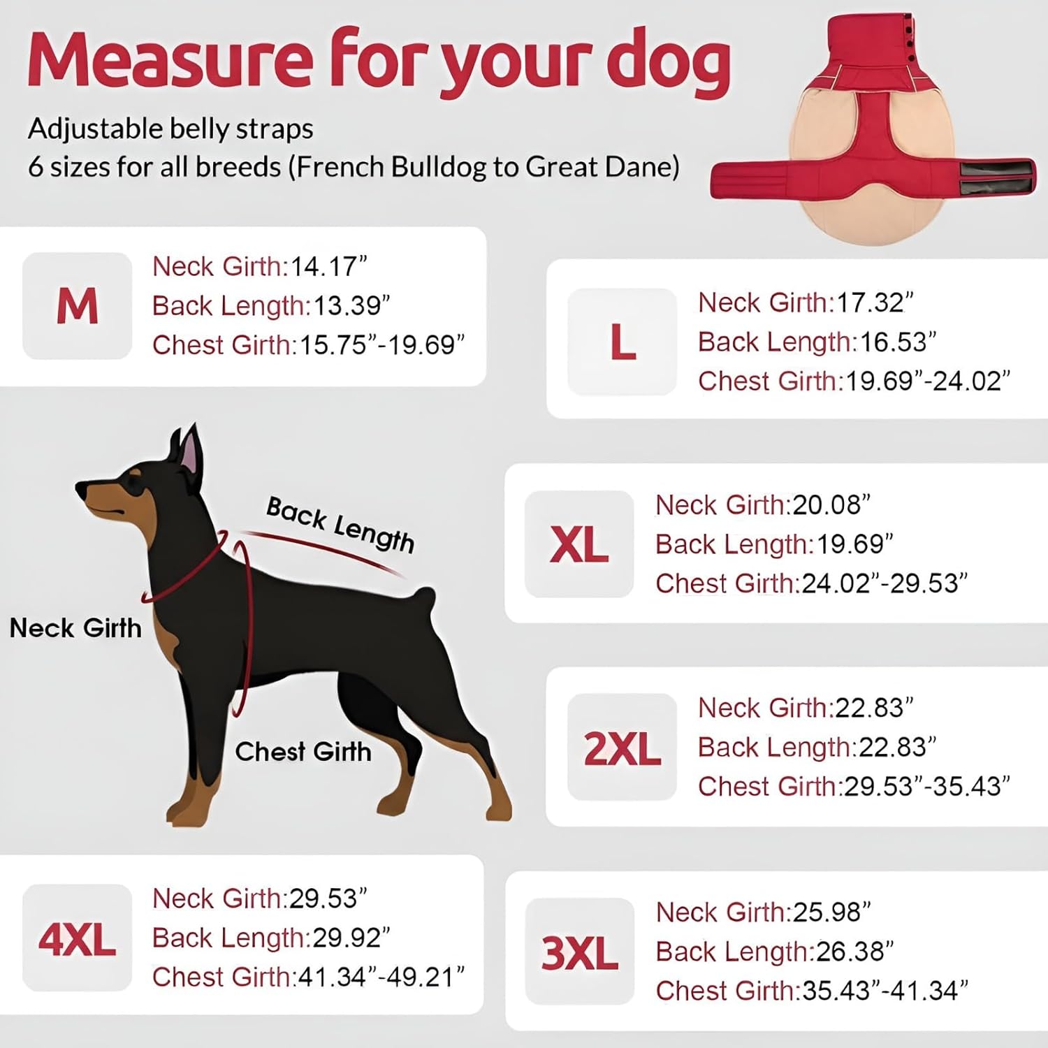 ASENKU Warm Dog Coat, Waterproof Dog Jackets for Large Dogs with Reflective Fleece Vest Turtleneck with Button,Windproof Cold Weather Coats for Small Medium Large Dogs, Red, 3XL - Image 4