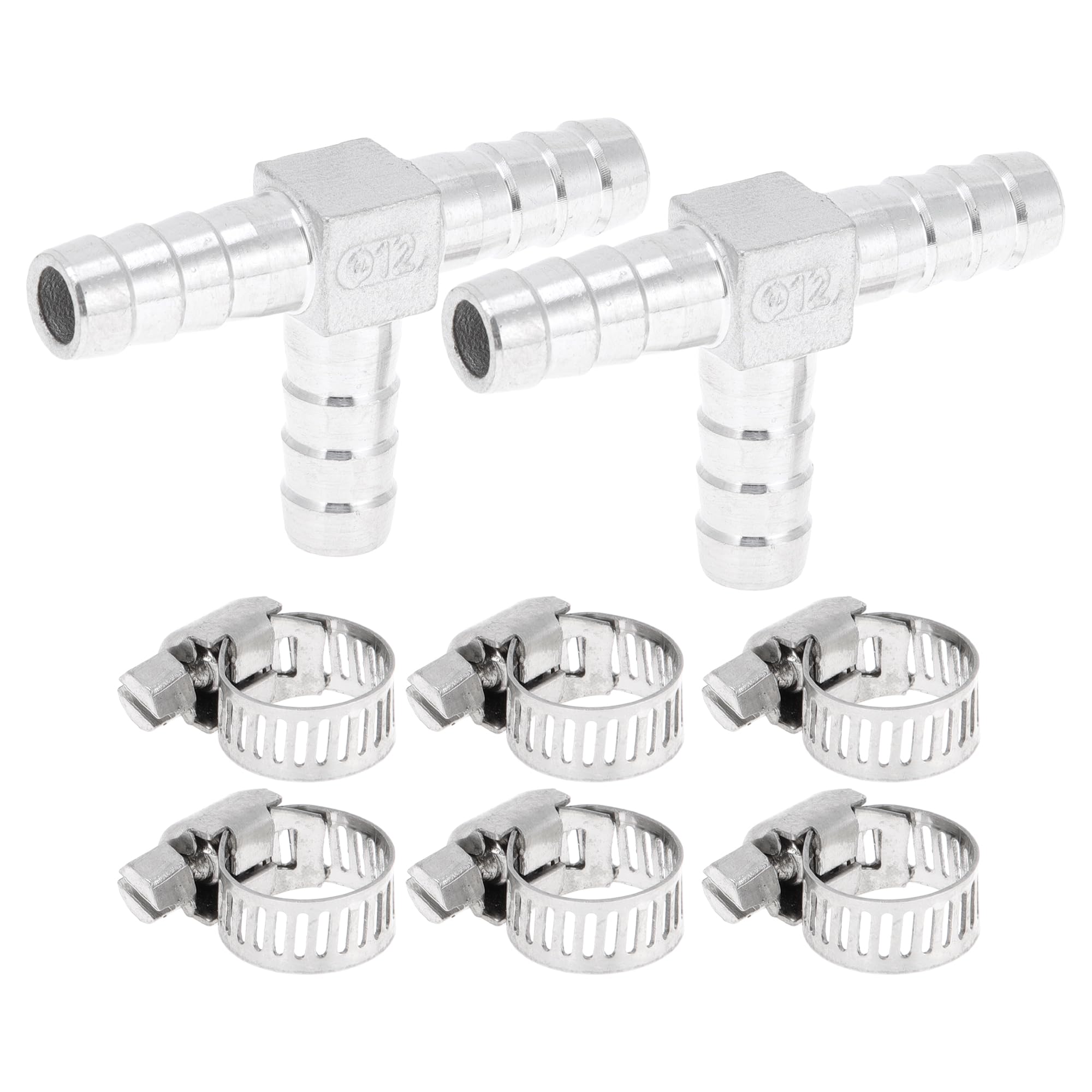 TUCKBOLD 304 Stainless Steel Hose Barb Fittings 15/32" t Shaped 3 Way Connector for Air Water Oil Gas Fuel 1 Set Silver Tone