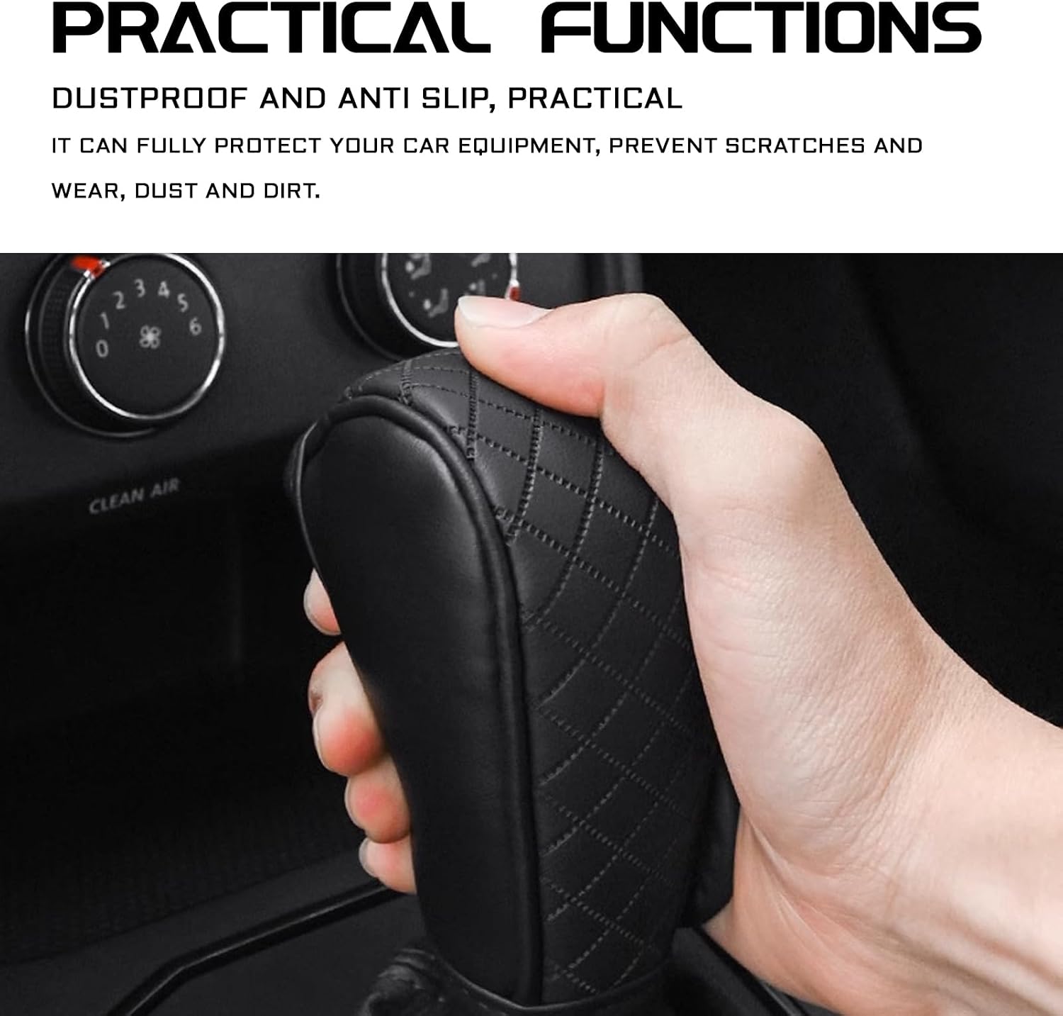 Leather Car Gear Shift Knob Cover, Anti-Slip Breathable Gear Stick Shift Knob Cover, Universal Shifter Lever Protector Cover for Cars, Trucks, SUVs, Automotive Decorative Accessories (Black) image 3