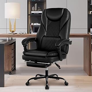 Guessky Executive Office Chair, Big and Tall Office Chair with Foot Rest Reclining Leather Chair High Back Home Office Desk Chair with Lumbar Support Ergonomic Office Chair with Padded Armrests(Black)