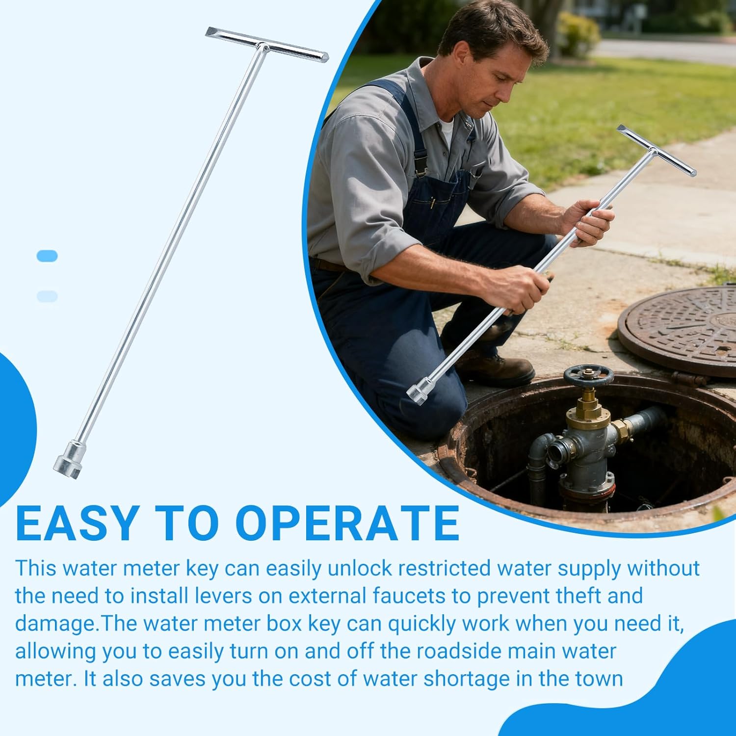 MKF324 Meter Box Key,Water Meter Key,Water Meter Wrench for Large Ford and Standard Pentagons