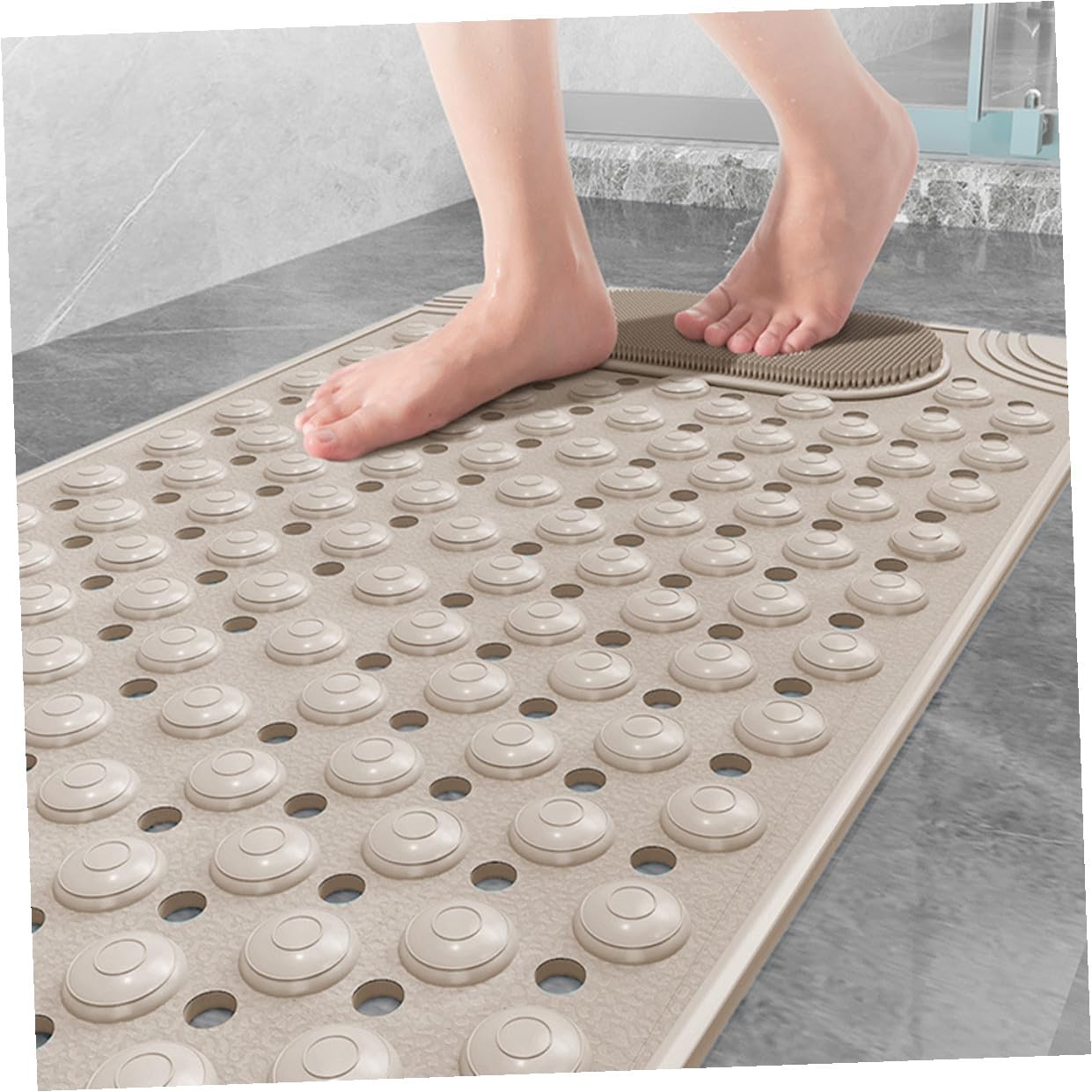 Alfombrilla Antideslizante con Ventosas de PVC, Resistente al Desgaste y Masaje para Pies en Baño Beige para Ducha