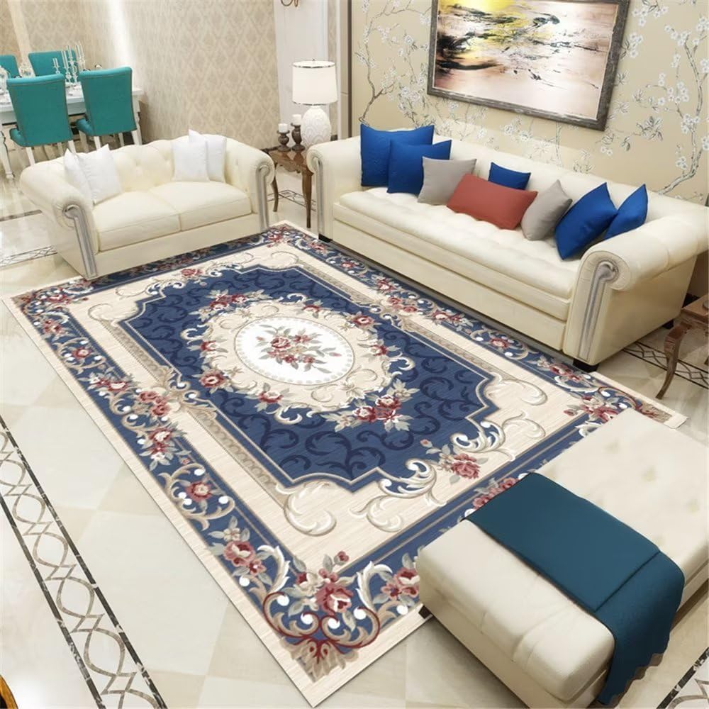 Tapis lavable durable et résistant au motif floral pour grand salon
