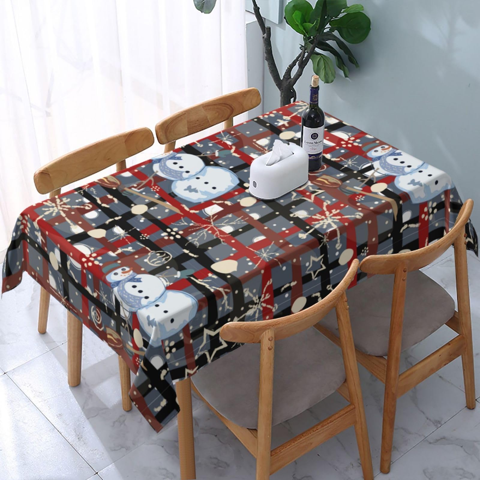 JunHeArt Merry Christmas Cute Santa Pattern Tablecloth Rectangle Table Cover Washable Table Cloths Decor For Kitchen 54" X 72"