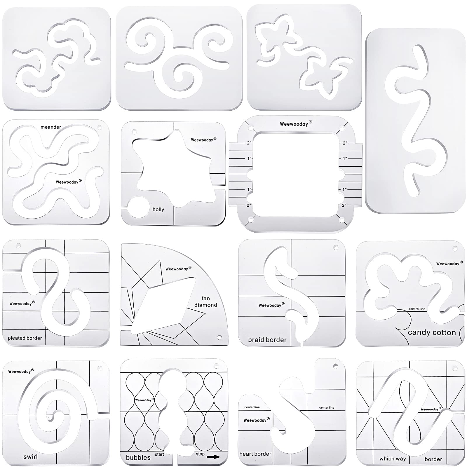 15 Pieces FreeMotion Quilting Template Sewing Machine Domestic
