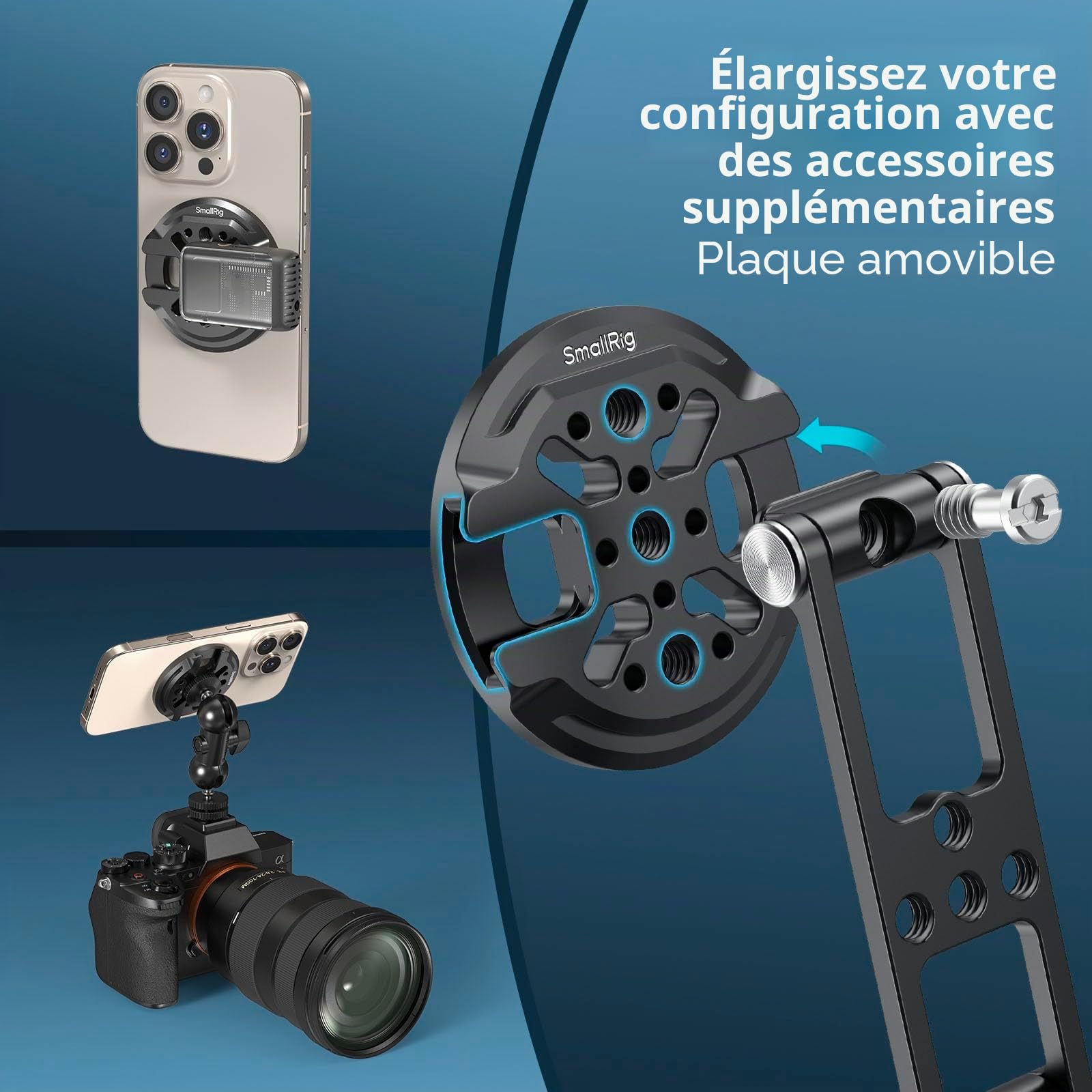 SMALLRIG Support magnétique de téléphone Portable en métal avec Griffe de Flash pour Adaptateur de trépied Magsafe - Adaptateur de trépied réglable et Rotatif pour iPhone, caméra de Surveillance