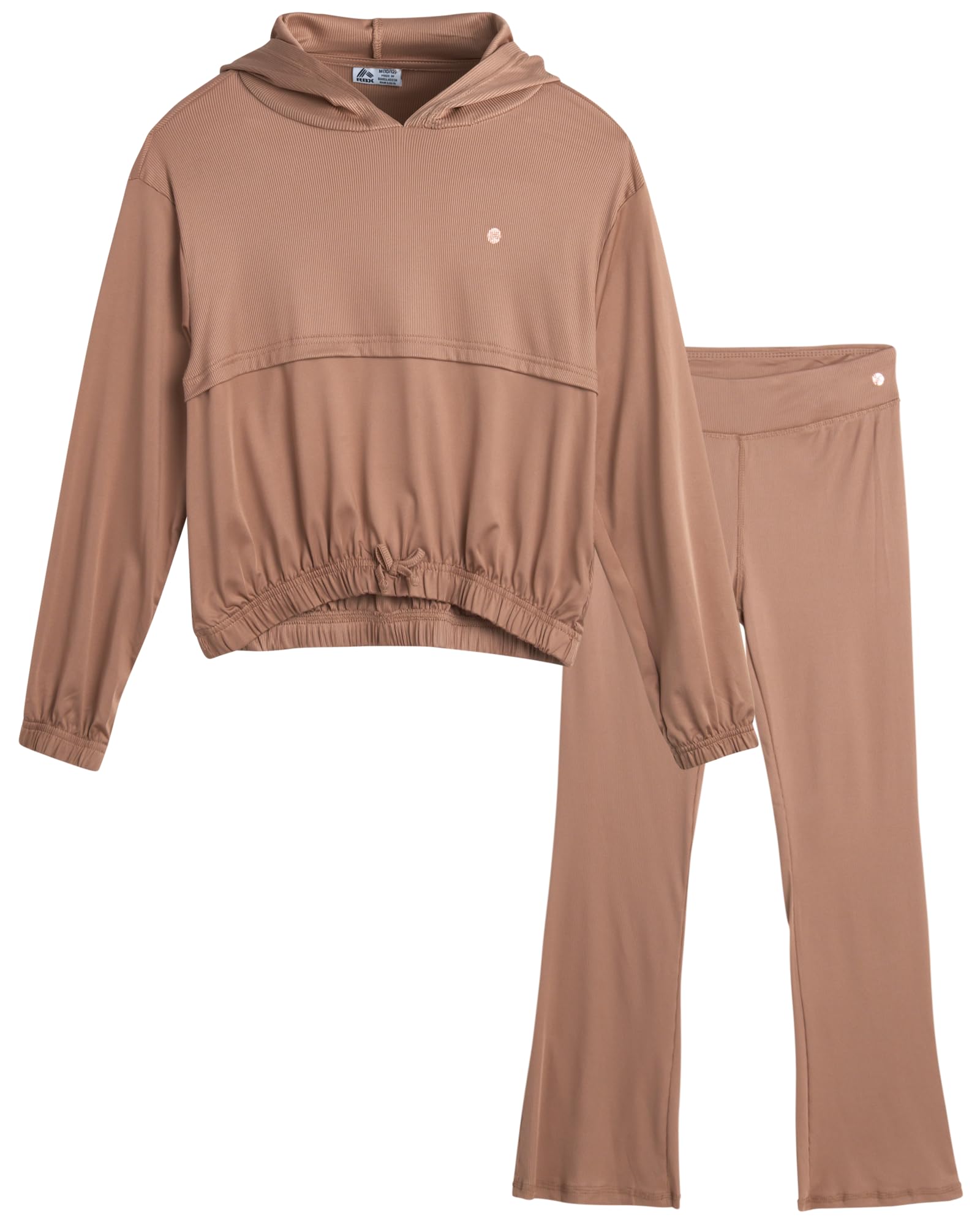 RBXGirls' Active Sweatsuit - 2 Piece Ribbed Crop Pullover Hoodie Sweatshirt and Kick Flare Bell Bottom Yoga Leggings (7-12)