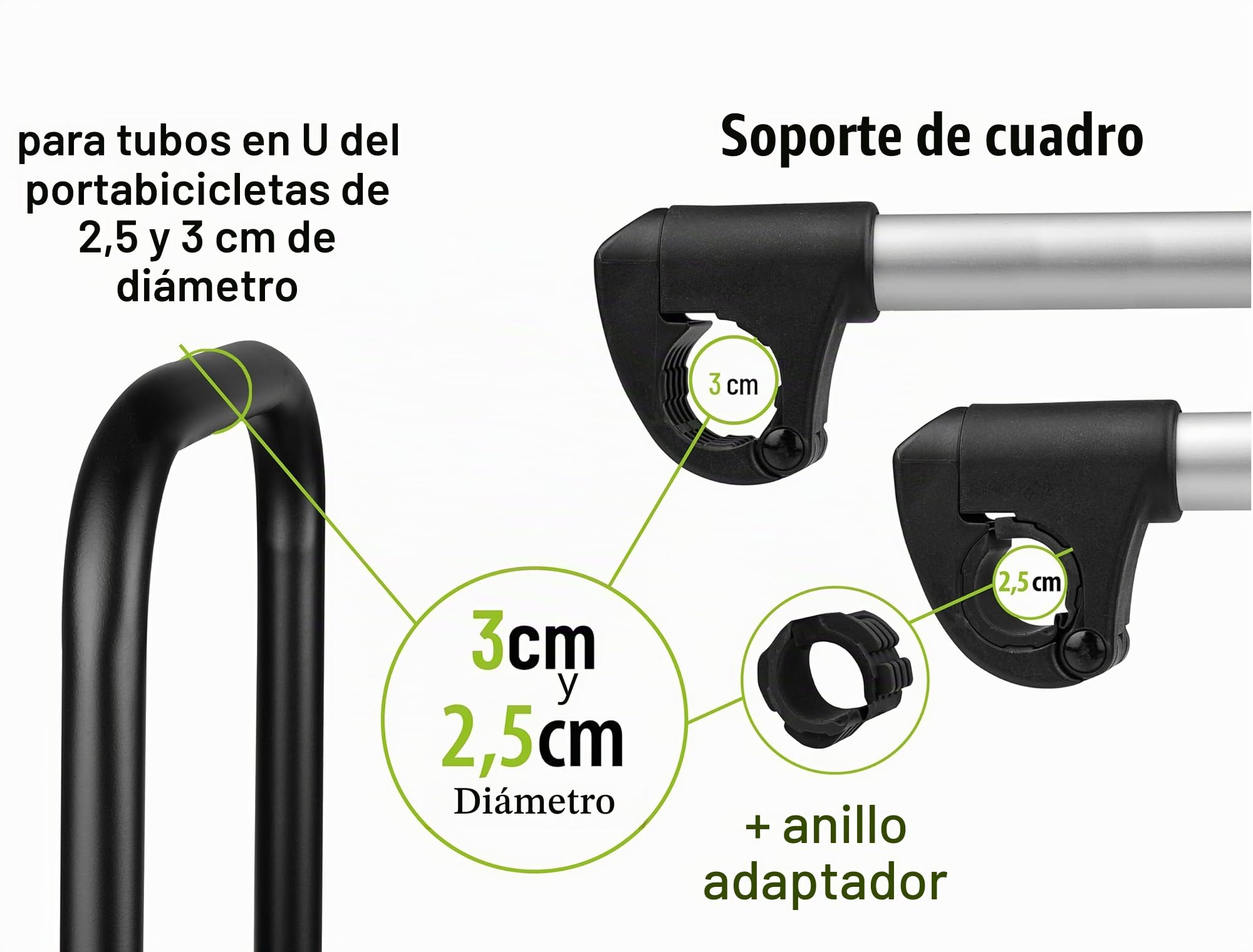 Correa para Marco de Bicicleta (25 + 30 mm de diámetro), Color Negro y Plateado