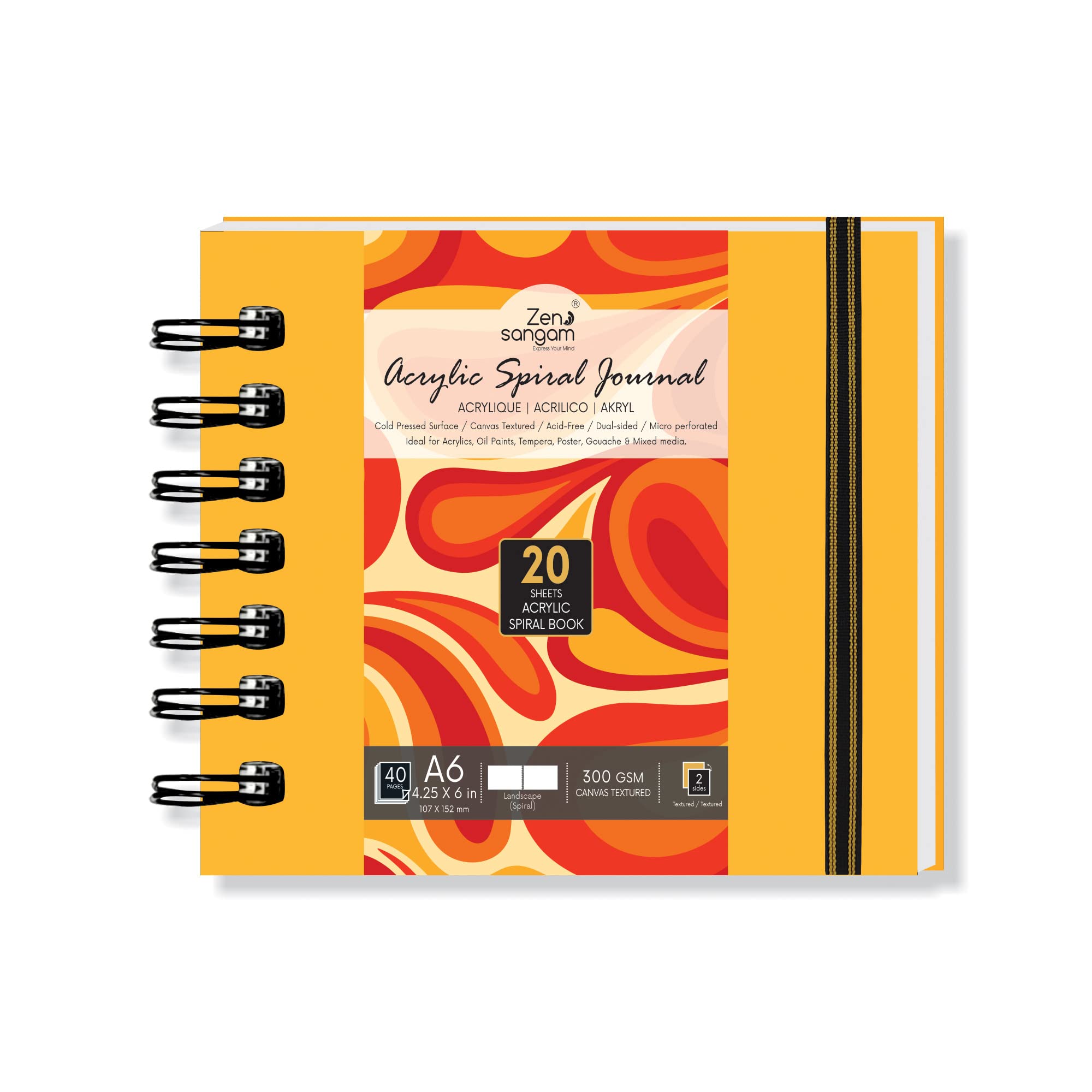Zen Sangam Artists’ - A6 Spiral Acrylic Pad - Landscape - 300 GSM - Cold Pressed Sketchbook - Canvas Texture - (40 Pages) - Size (10.5x14.8cm) - Wiro Acrylics Art Book - Golden Yellow-image-27