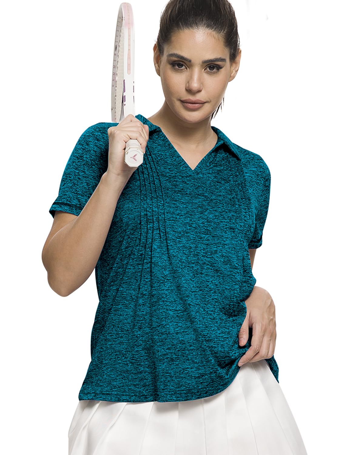 MISS FORTUNE Womens Polo Shirts Loose Fit V Neck Collared Pleated Quick Dry Moisture Wicking Golf Workout Shirts