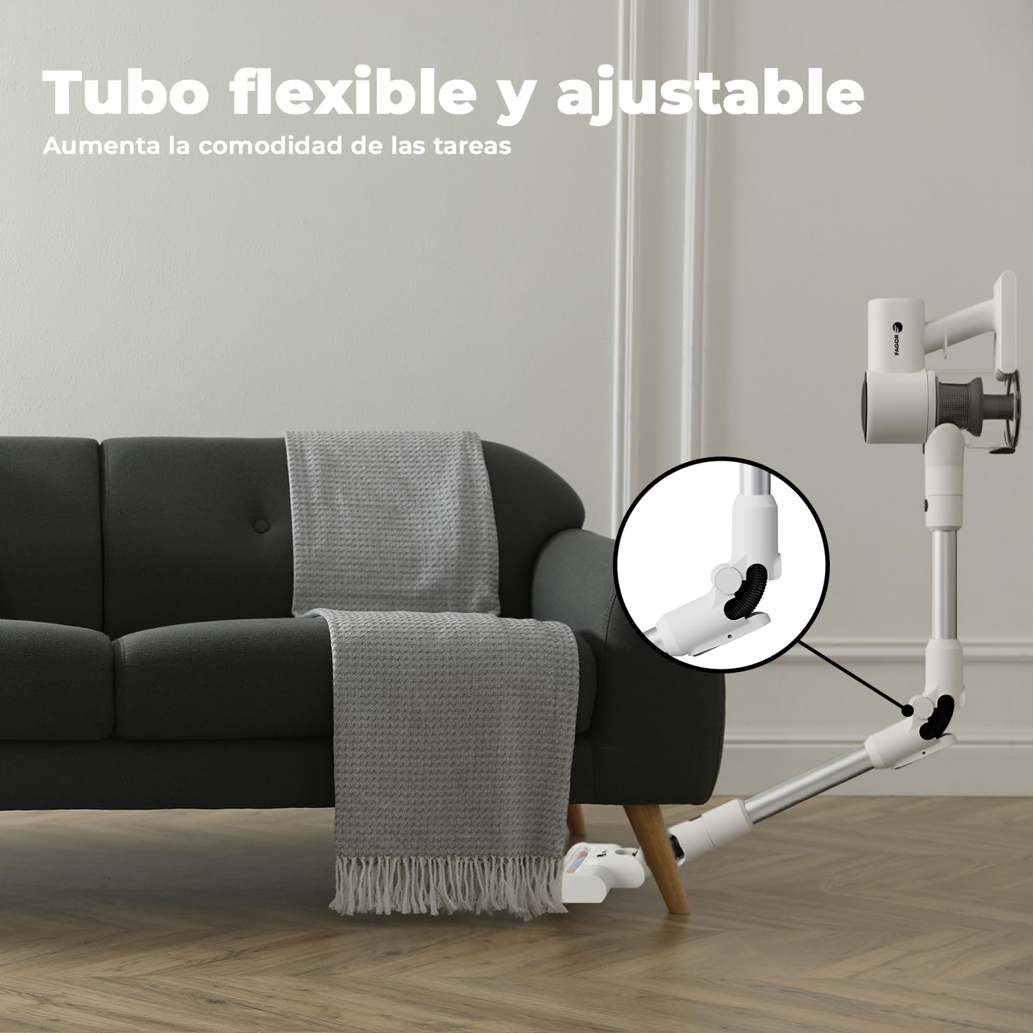 Aspiradora sin Cable Potente para Hogar y Mascotas, Aspirador Escoba 2 en 1 Ligero y Fácil de Manejar, Batería Recargable, para Suelos, Alfombras y Tapicerías, FAGOR Ares Flex