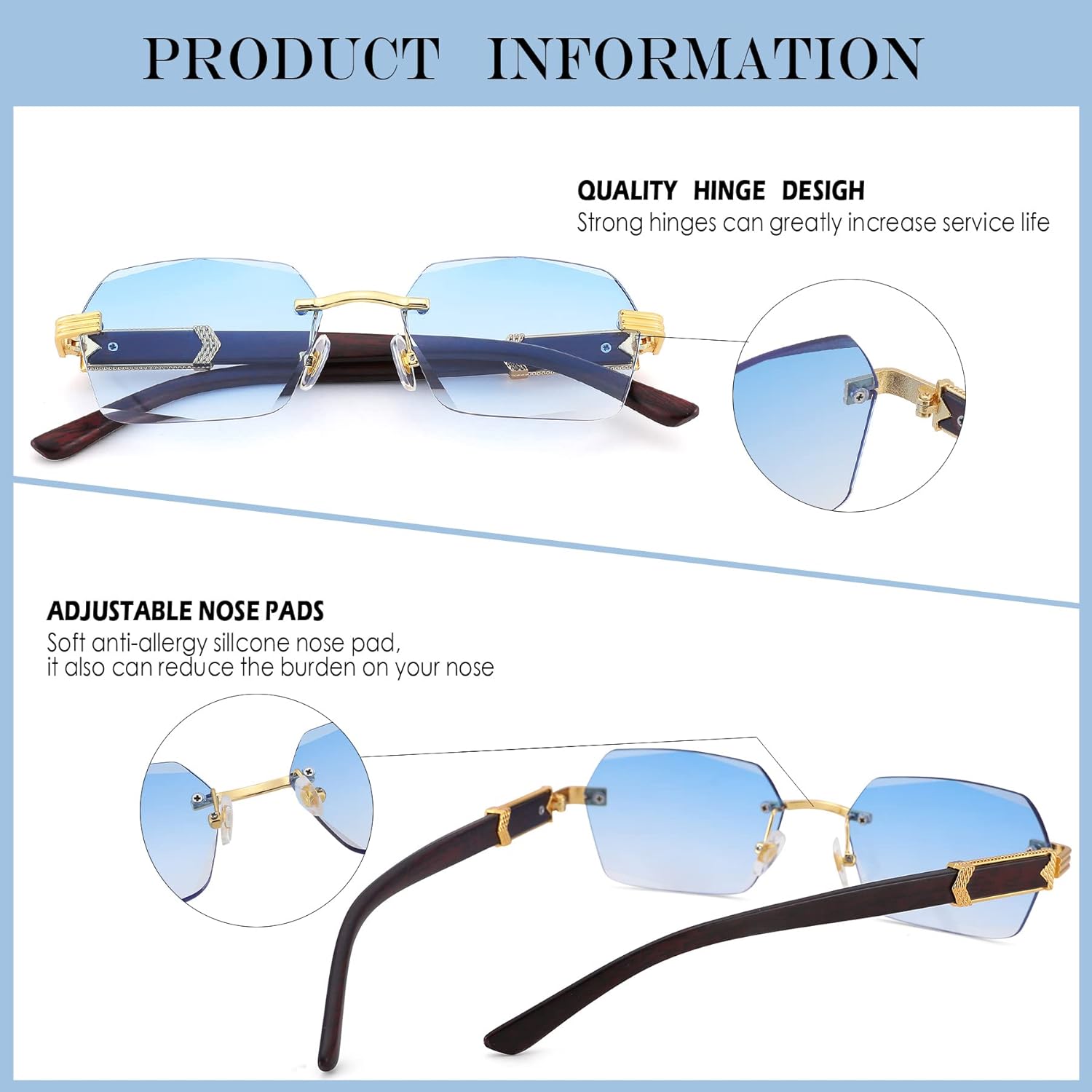 Hycredi Rimless Sunglasses Women Men HY8033 and HY8100