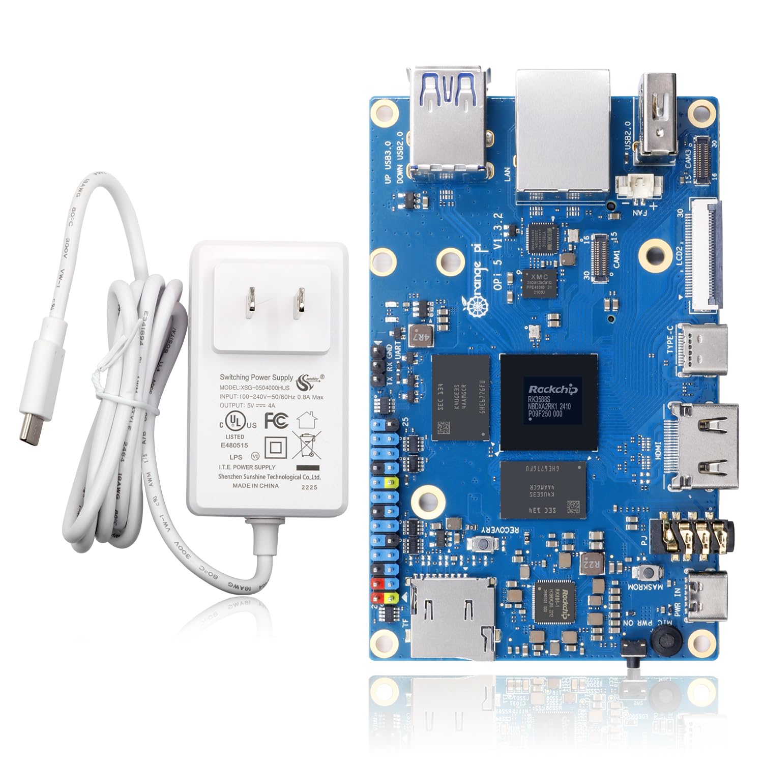 Orange Pi 5 4GB Rockchip RK3588S 8-Core 64 Bit Single Board Computer, Up to 2.4GHz and 8K Video Codec Support Development Board Run Orange Pi/Ubuntu/