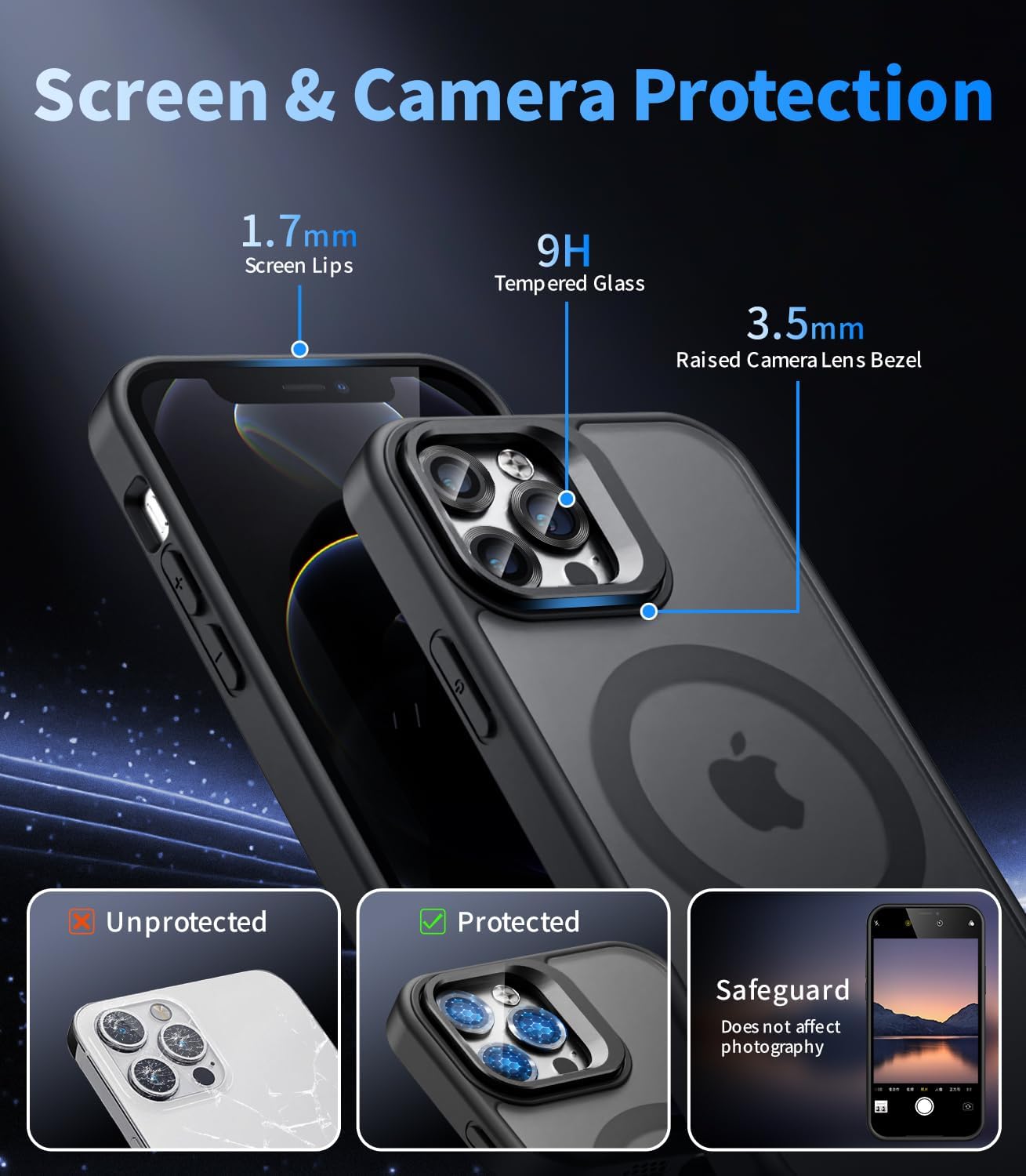 Magnetic for iPhone 12 Pro Max Case with Stand, Compatible with Magsafe, Military Protection & Camera Lens Protector Translucent Matte Case, Black - Image 6
