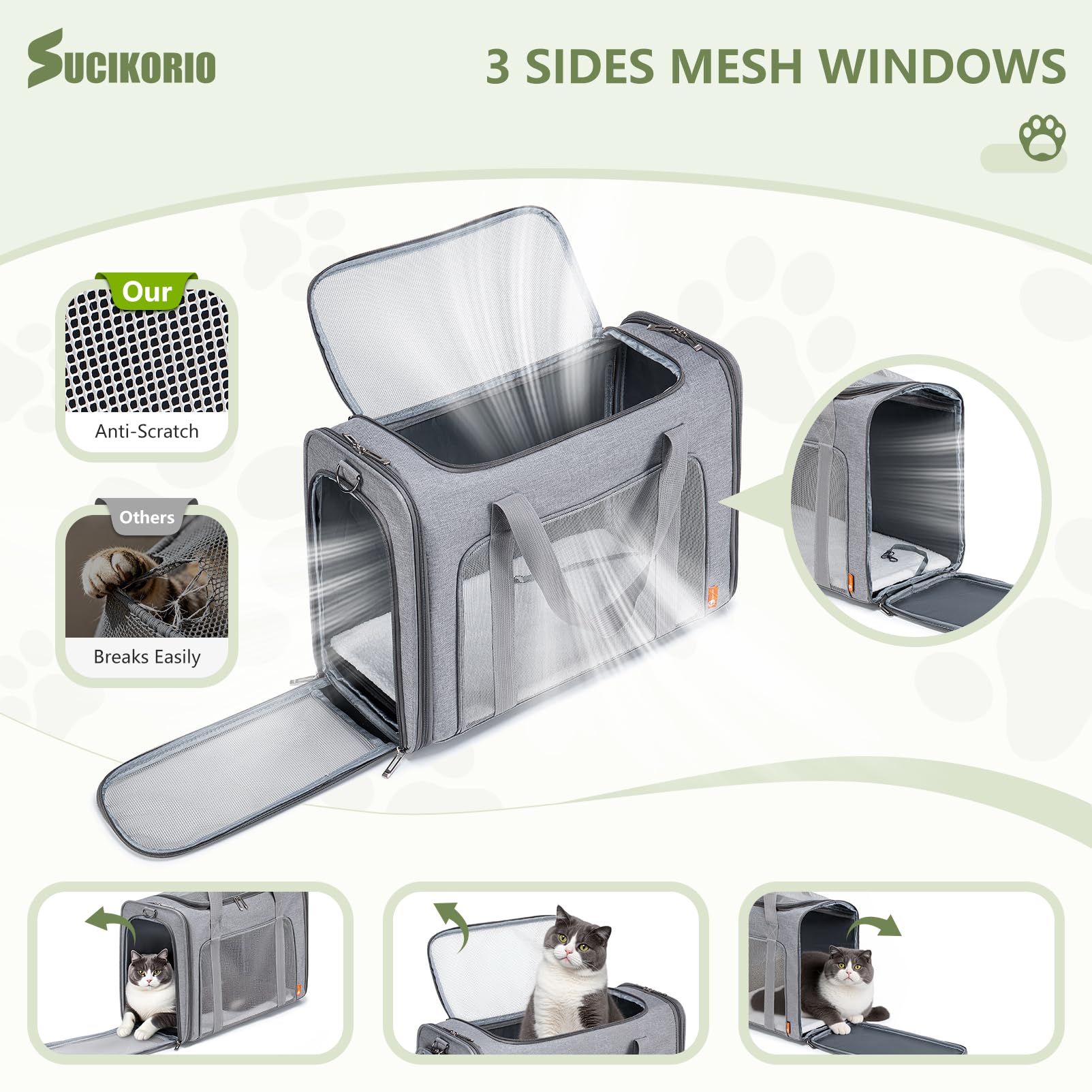 Sac Transport Chat Petit Chien Avion 55x40x23 Cabine Pliable Respirant Caisse Transport Chat Dog Carrier Bag Avec Matelas en Peluche Amovible, Gamelle Chat pour Chats et Chiots Jusqu’à 12 kg