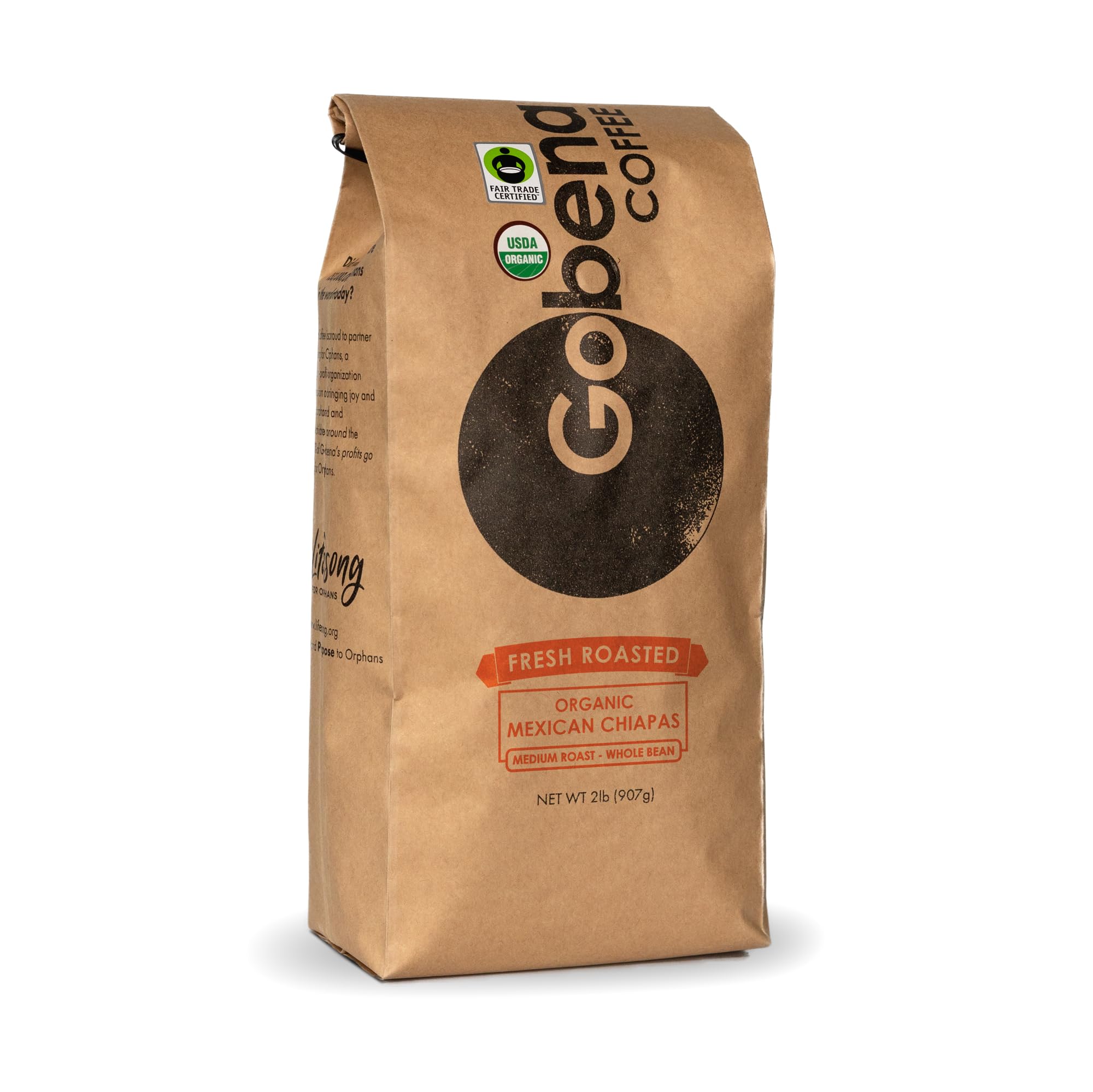Gobena Coffee 2lb Fair Trade Organic Certified Mexican Chiapas Whole Bean Medium Roast, 100% Arabica Specialty Coffee, 32 ounces, 2 pounds, Bulk