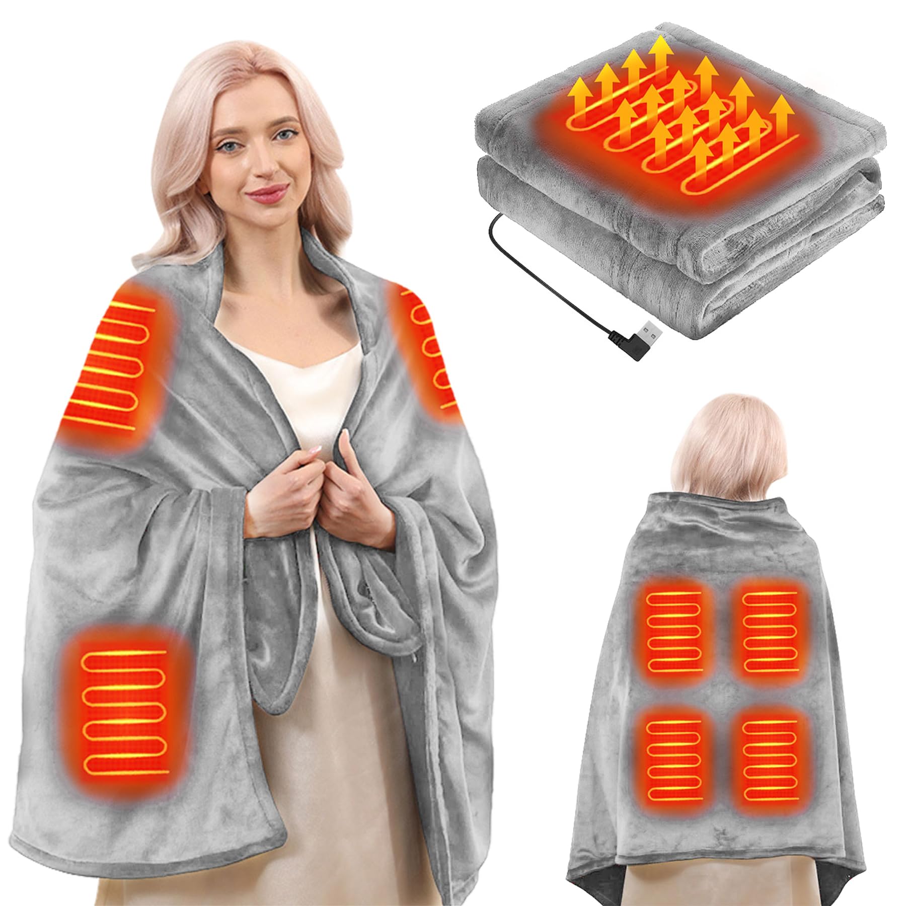 Coperta Riscaldante Elettrica Senza Fili Con Batteria 20000mAh - 4 Zone Di Riscaldamento E 3 Livelli Temperatura - Foto 7