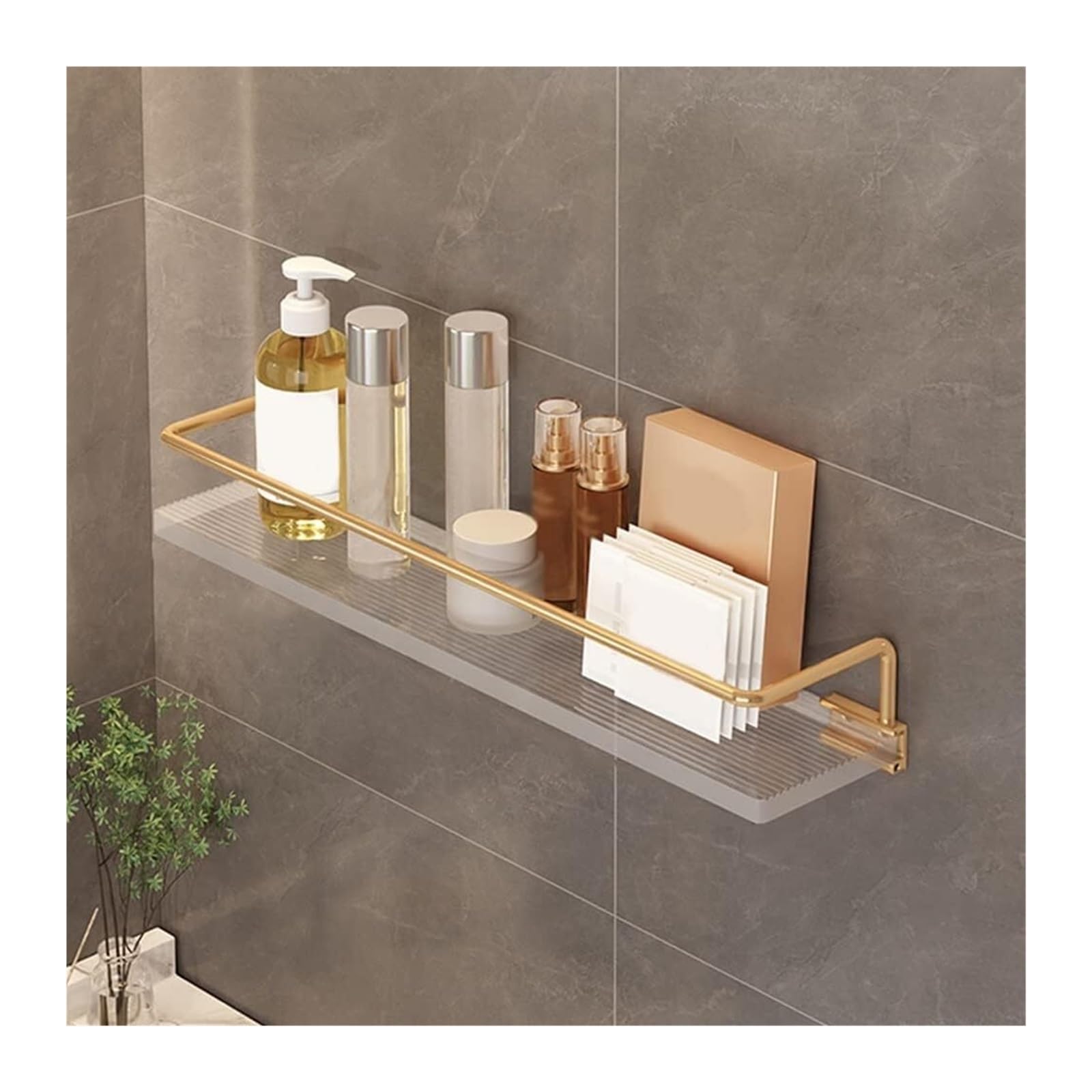BTYQKZVPM Modern Acrylic Magazine Rack, Floating Acrylic Bathroom Shelf Towel Rack Corner Shower Caddy Organizer Gold 30cm