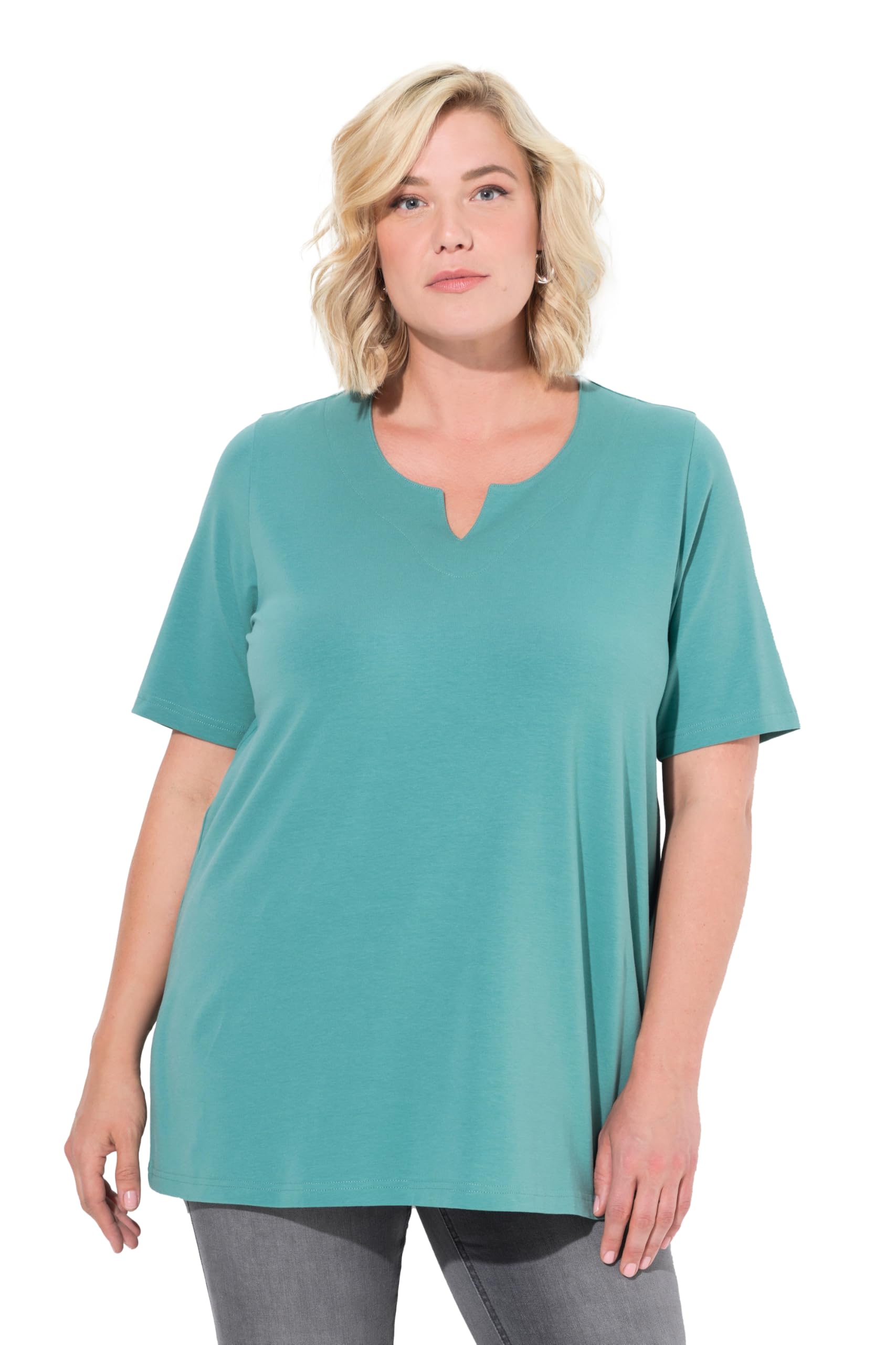 Ulla Popken Damen große Größen Übergrößen Plus Size T-Shirt, A-Linie, Tunika-Ausschnitt, Halbarm 807259