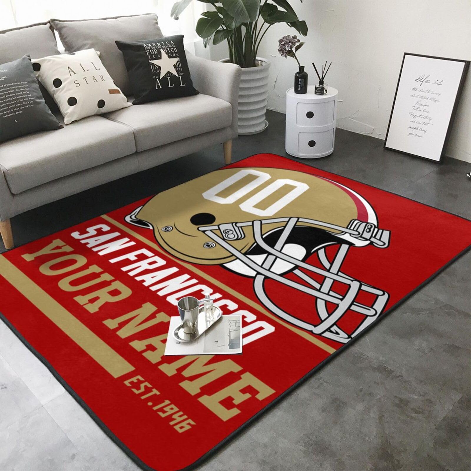 DFVHBC San Francisco Custom Football Rug Add Any Name Number Personalized Welcome Decorative, Men Movement Rug