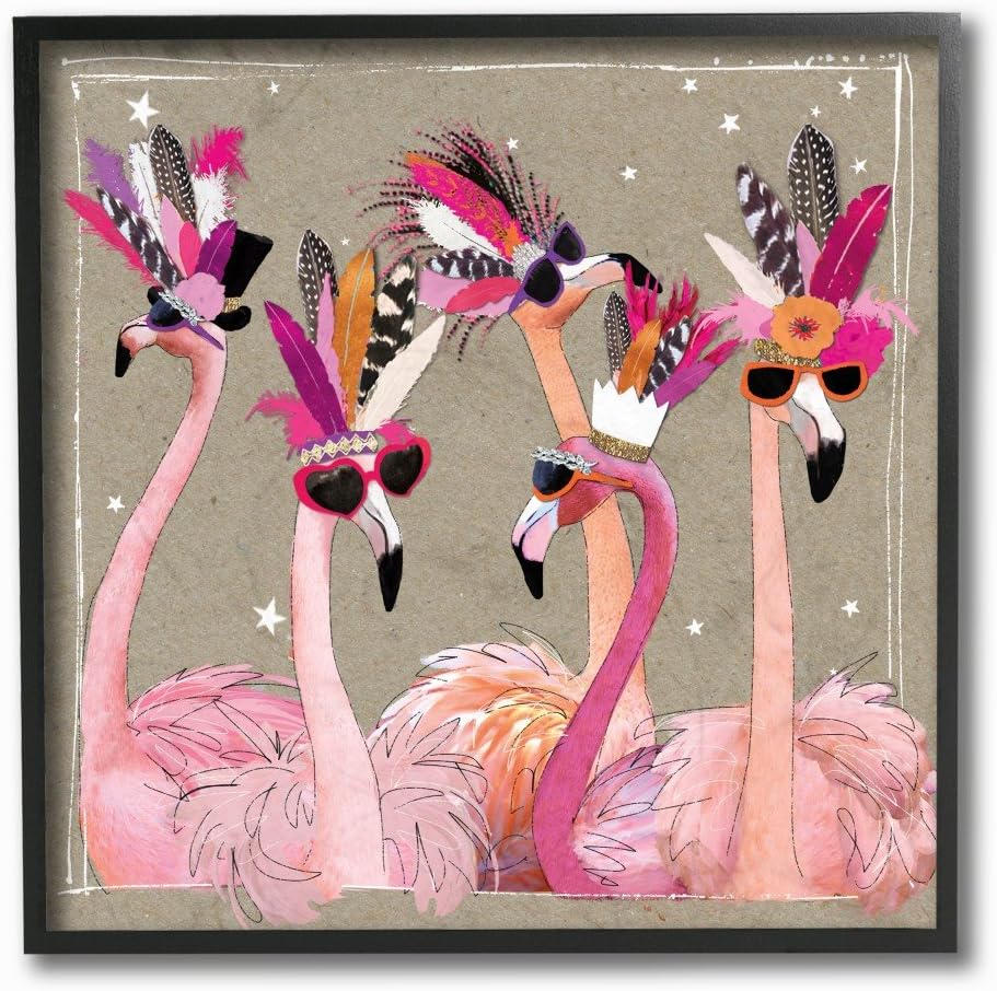 Stupell Industries Fancy Pants Flamingos, Design by Hammond Gower White Framed Wall Art, 24 x 24, Brown
