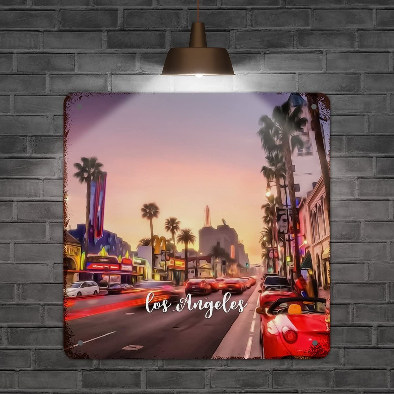 Plaque vintage métal Los Angeles déco murale rustique maison
