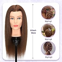Vista 4 de Firstwon - Cabeza de maniquí de 20-22 pulgadas con 100% cabello humano real, muñeca para cosmetología y peluquería, para práctica de peinado