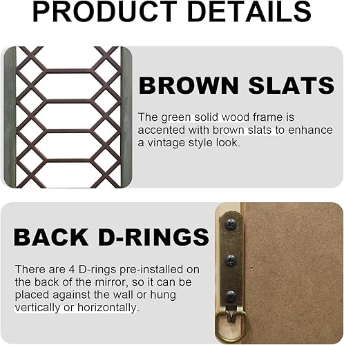 Miniatura 6 de Espejo de pared rústico grande de 43 x 17 pulgadas, espejo decorativo con marco de madera, decoración de pared para sala de estar, dormitorio,