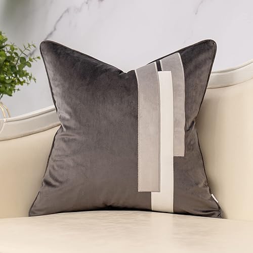 Yangest Funda de almohada decorativa de terciopelo gris oscuro, funda de cojín moderna de 18 x 18 pulgadas para sofá, dormitorio, sala de estar,