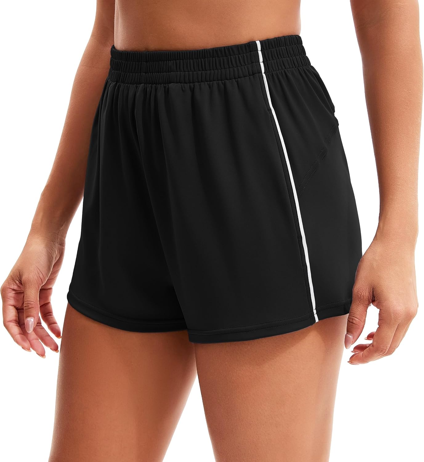 MathCat Womens Workout Shorts, Elastic High Waist Athletic Shorts with Pockets Stretchy Active Shorts for Running Sports