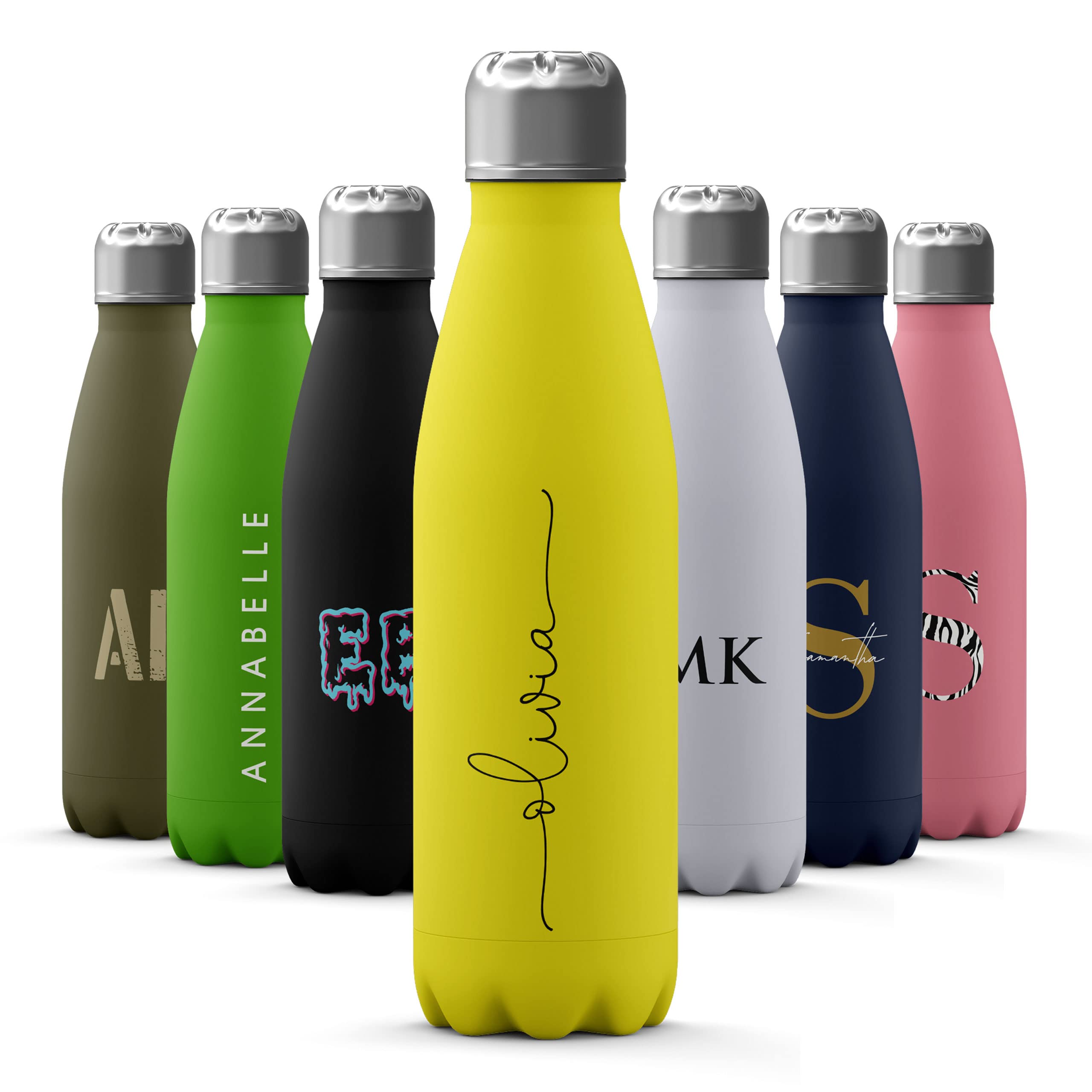 Tirita Personalised Water Bottle - Thermal Travel Flask for Hot & Cold Drinks - Insulated Stainless Steel Bottle - Gym, Office, School - 500ml [09- Name Black Handwritten] — image 1
