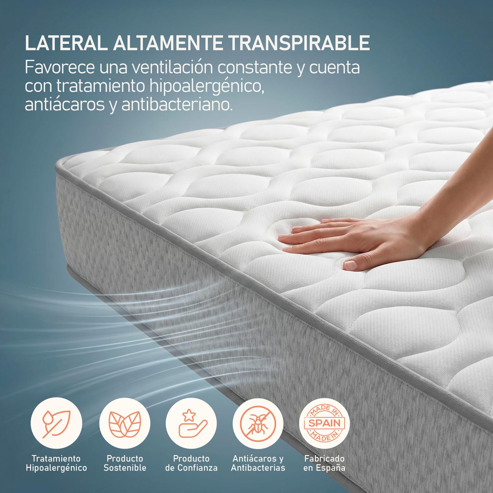 amuéblate Online - Colchón Viscoelástico Carla (Doble Cara) Multicapa con Firmeza-Dureza Media-Alta, Altura 21cm, Antiácaros, Antibacerias e Hipoalergénico, 150 x 190
