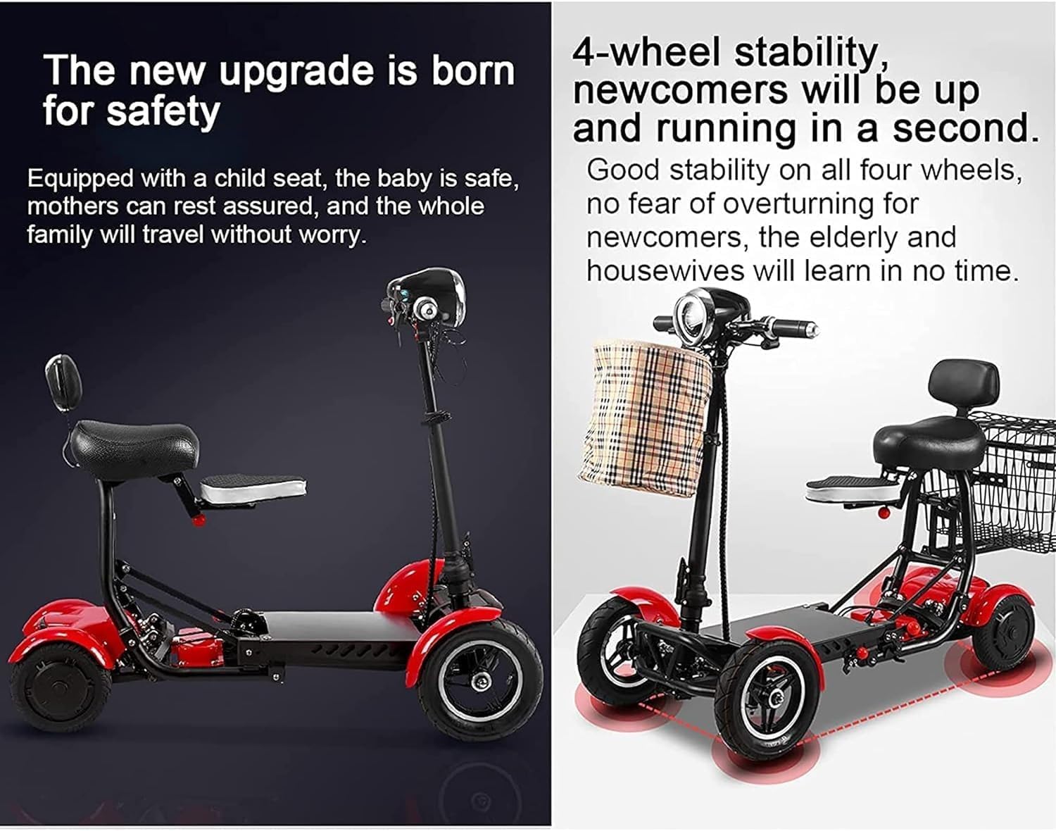 Scooter de Movilidad de 4 Ruedas, Por Scooter Motorizado Compacto, Scooter de Movilidad Plegable, para Adultos y Personas Mayores con Discapacidad 3,10.4Ah