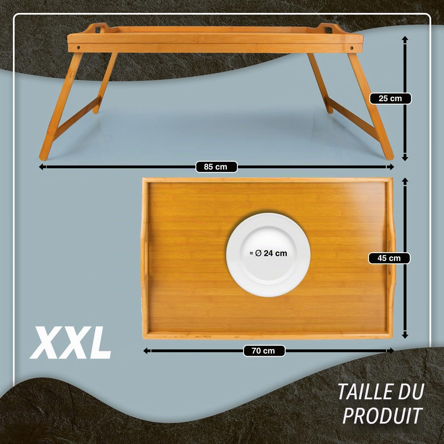 Plateau de Petit Déjeuner en Bambou, Table de Lit avec Pieds Pliables, Lapdesk pour Ordinateur Portable XXL Naturel