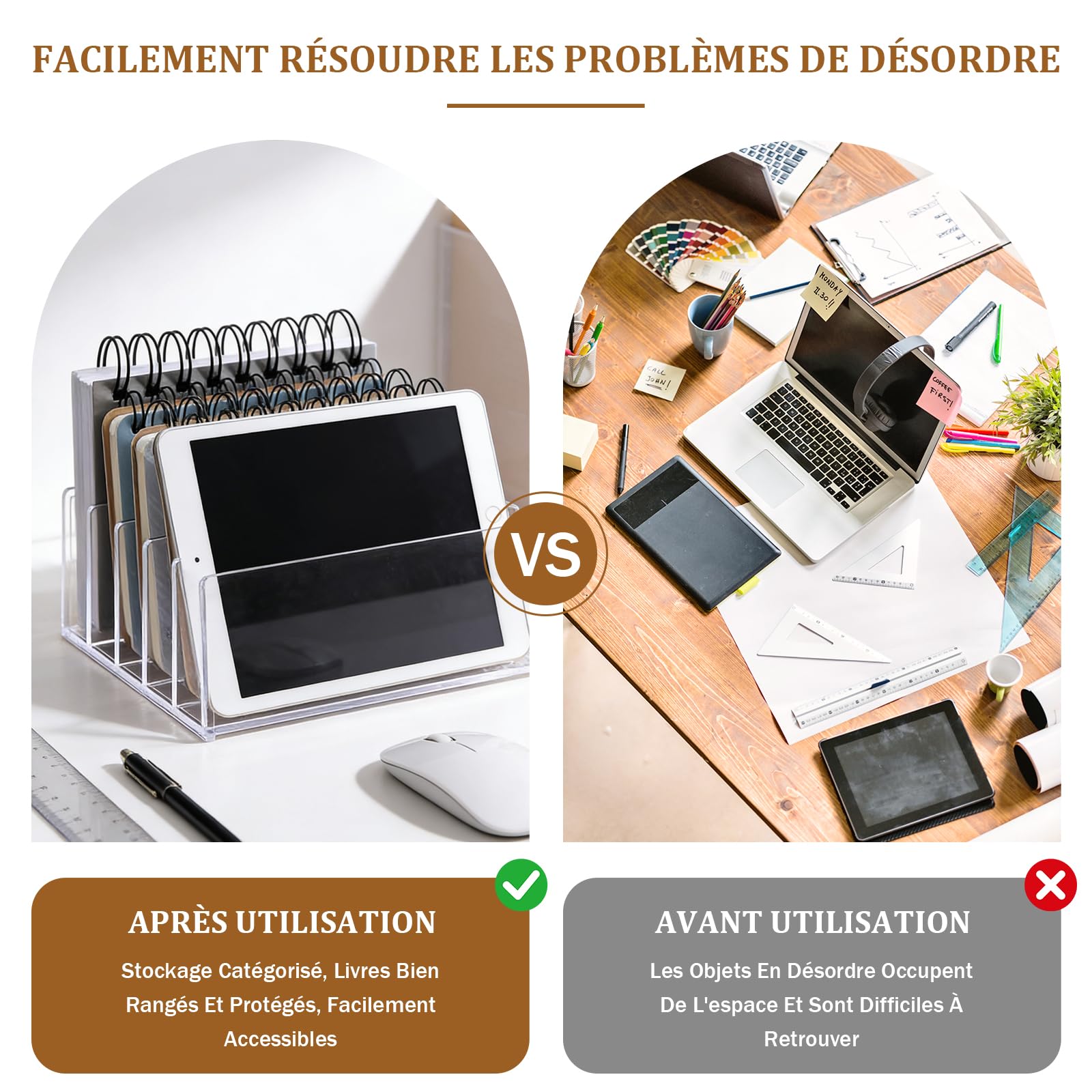 Organisateur de Bureau Acrylique 5 Compartiments Range Document Corbeille à Courrier