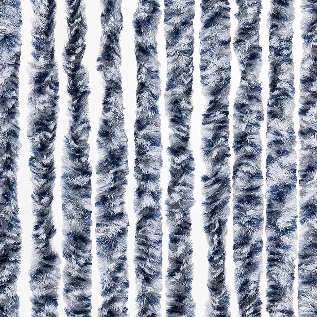 Zasłona szenilowa w kolorze niebieskim, białym i srebrnym, 90 x 220 cm, elastyczna ochrona przed komarami, moskitiera na drzwi i okna, z haczykami, lekka, wodoszczelna, na balkon