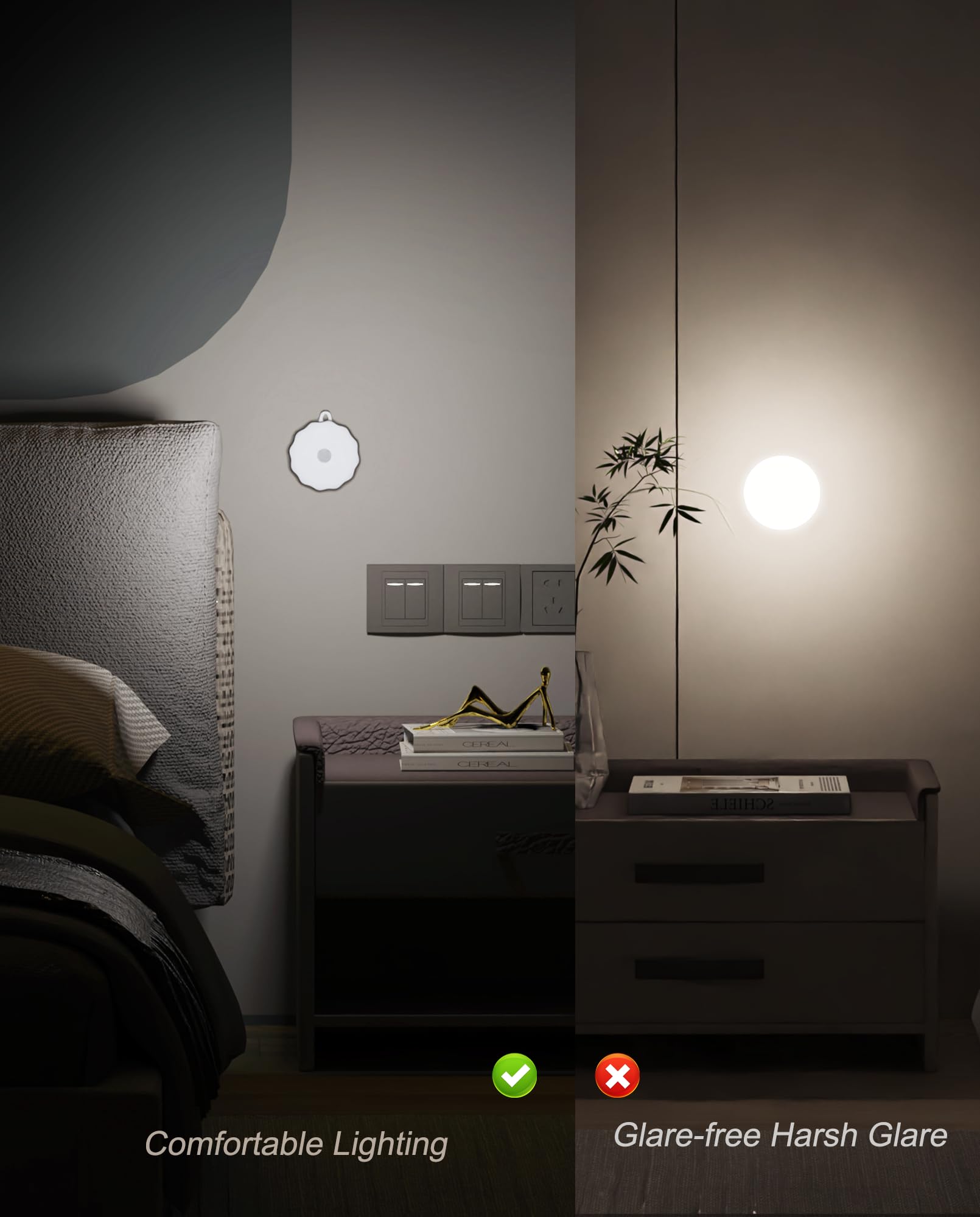 3-Pack Battery Operated Motion Sensor Lights, Stick-On Night Light, Wireless Closet Light for Cabinets, Kitchen, Stairs, Hallway,Indoor Use