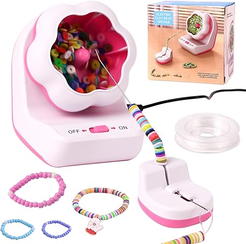 BokingOne Cuenco automático de cuentas de arcilla, giratorio eléctrico de cuentas para hacer pulseras, cuentas de arcilla con aguja e hilo para