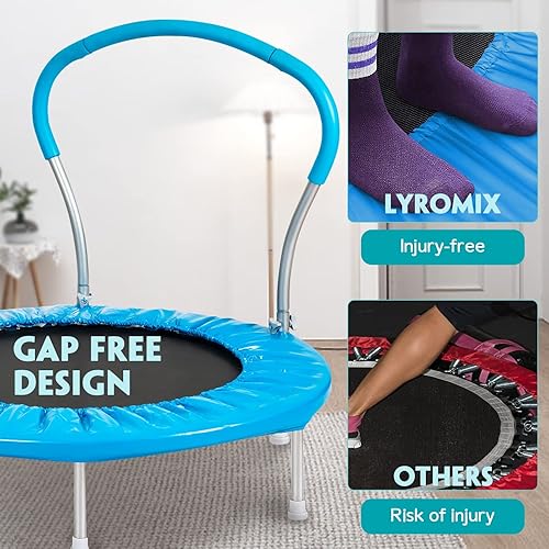 Vista 18 de Lyromix Trampolín para niños de 36 pulgadas con asa, mini interior para niños, pequeño rebotador, fitness para adultos para uso en interiores