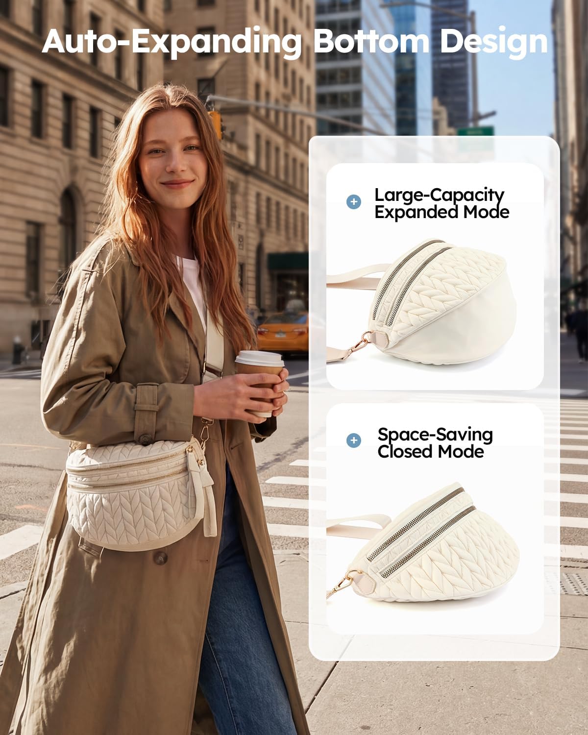 Puffer Crossbody Bum Bags for Women, Quilted Trendy Purse, Spacious Expand Fanny Pack for Daily Travel Diaper Mom