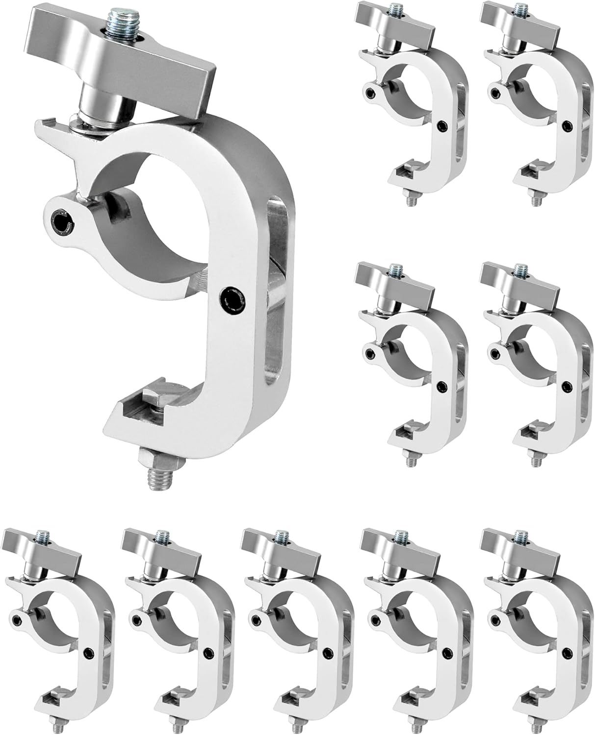 QWORK Lighting Truss Hook Clamp 1.77"-2" (45–51mm), 10 Pack 440lbs Load Aluminum Clamp, Knob-Tightened Quick Mount for Stage DJ Event Light Fixtures on Round Truss Tubes