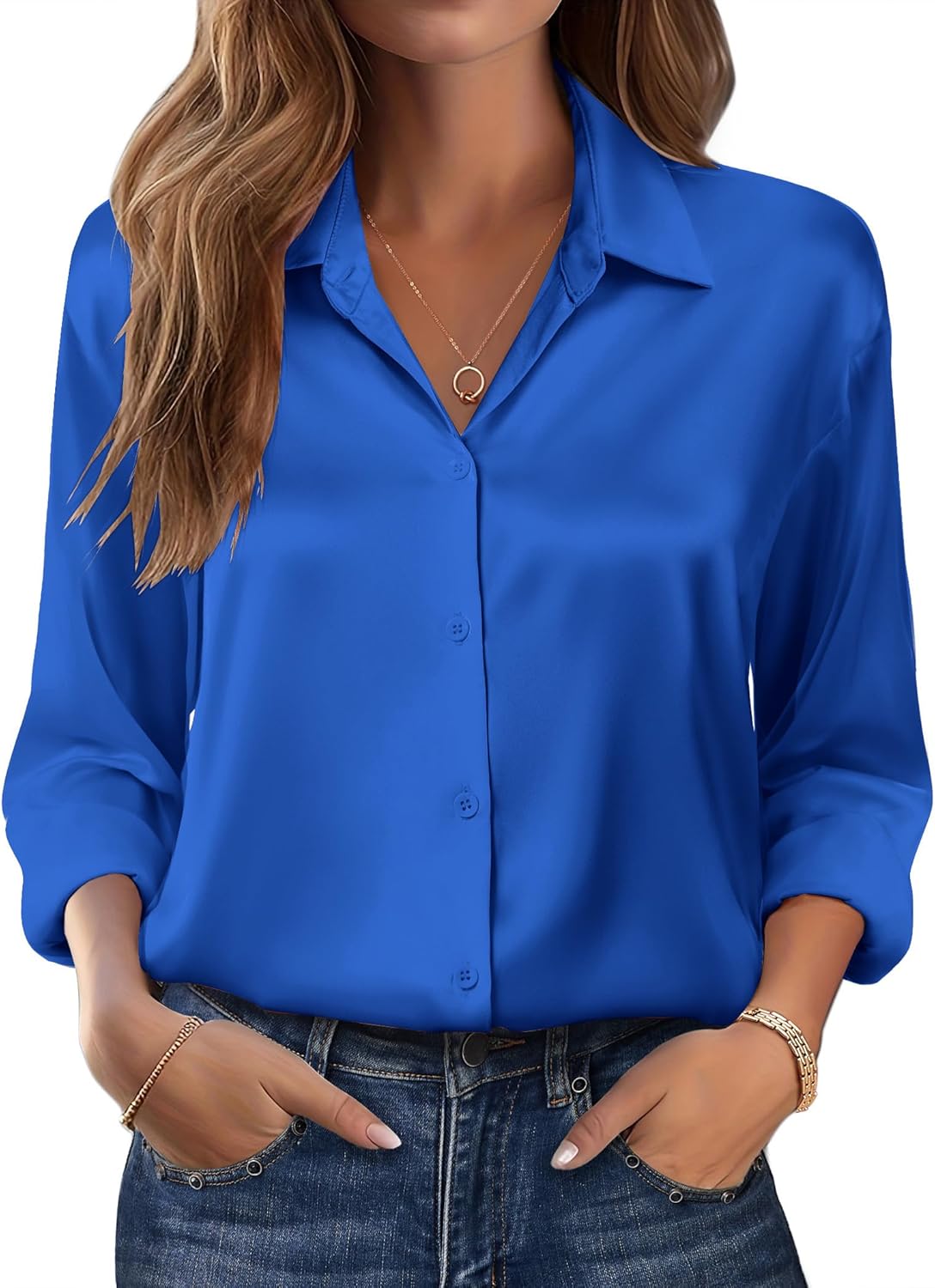 Zeagoo Womens Tops Long Sleeve Satin Silk Button Down Shirts Casual Business Dressy Blouses Fall Clothes