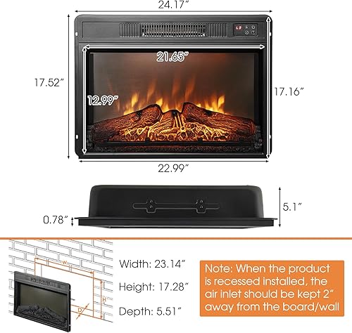 Miniatura 2 de GOFLAME Inserto de chimenea eléctrica de 23 pulgadas, calentador de chimenea empotrado de 1400 W con control remoto, termostato, brillo de 3 llamas,