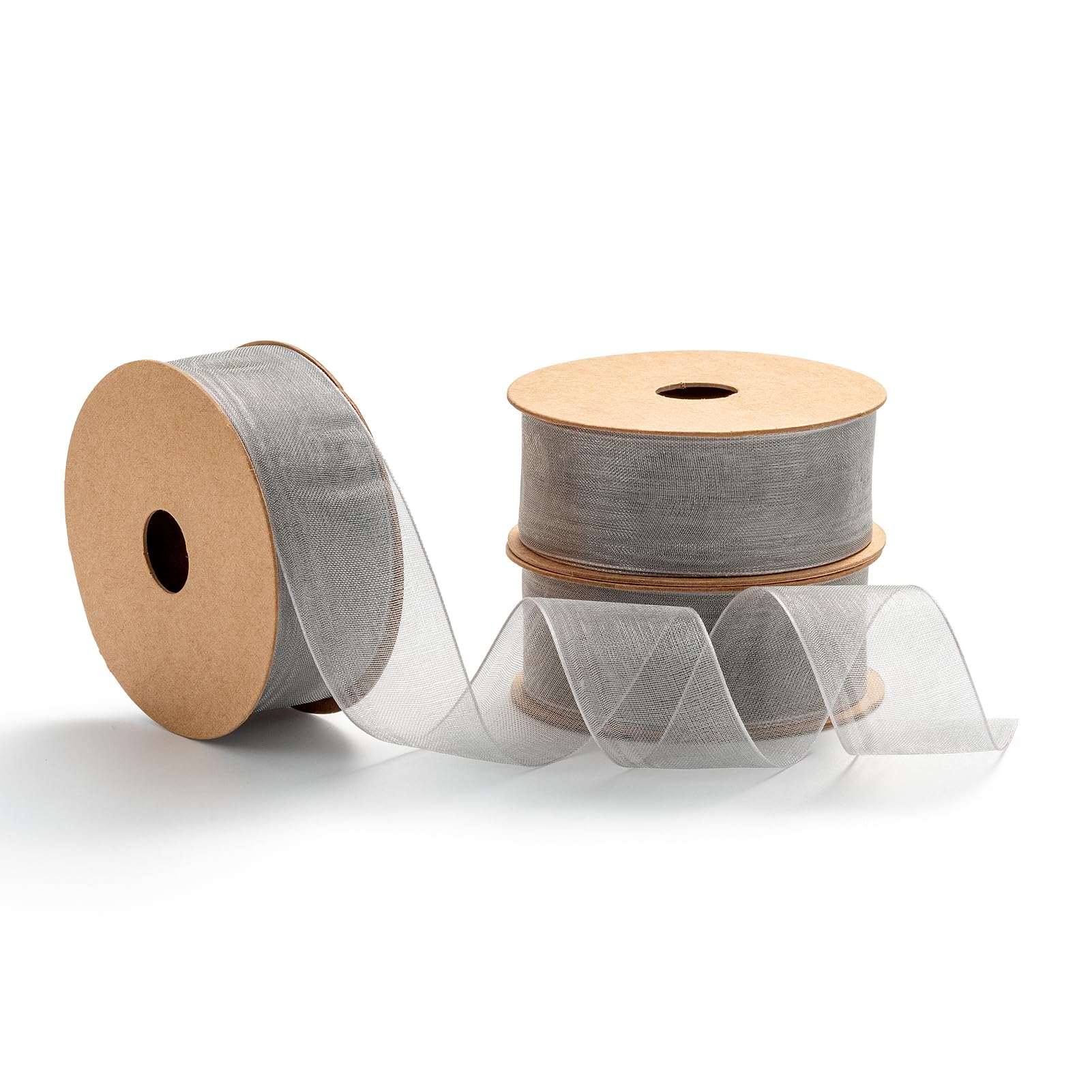 MORSUNBELA Schleifenband Grau,Organzaband,Geschenkband Breit Dekoband Hochzeit Organza Seidenband,25 mm X 9 m