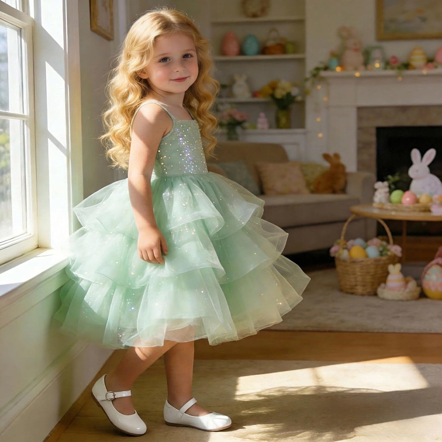 ESTINE Mary Jane Flats for Toddler Girls Little Kids Glittery Dress Princess Wedding Ballet Shoes - Image 2